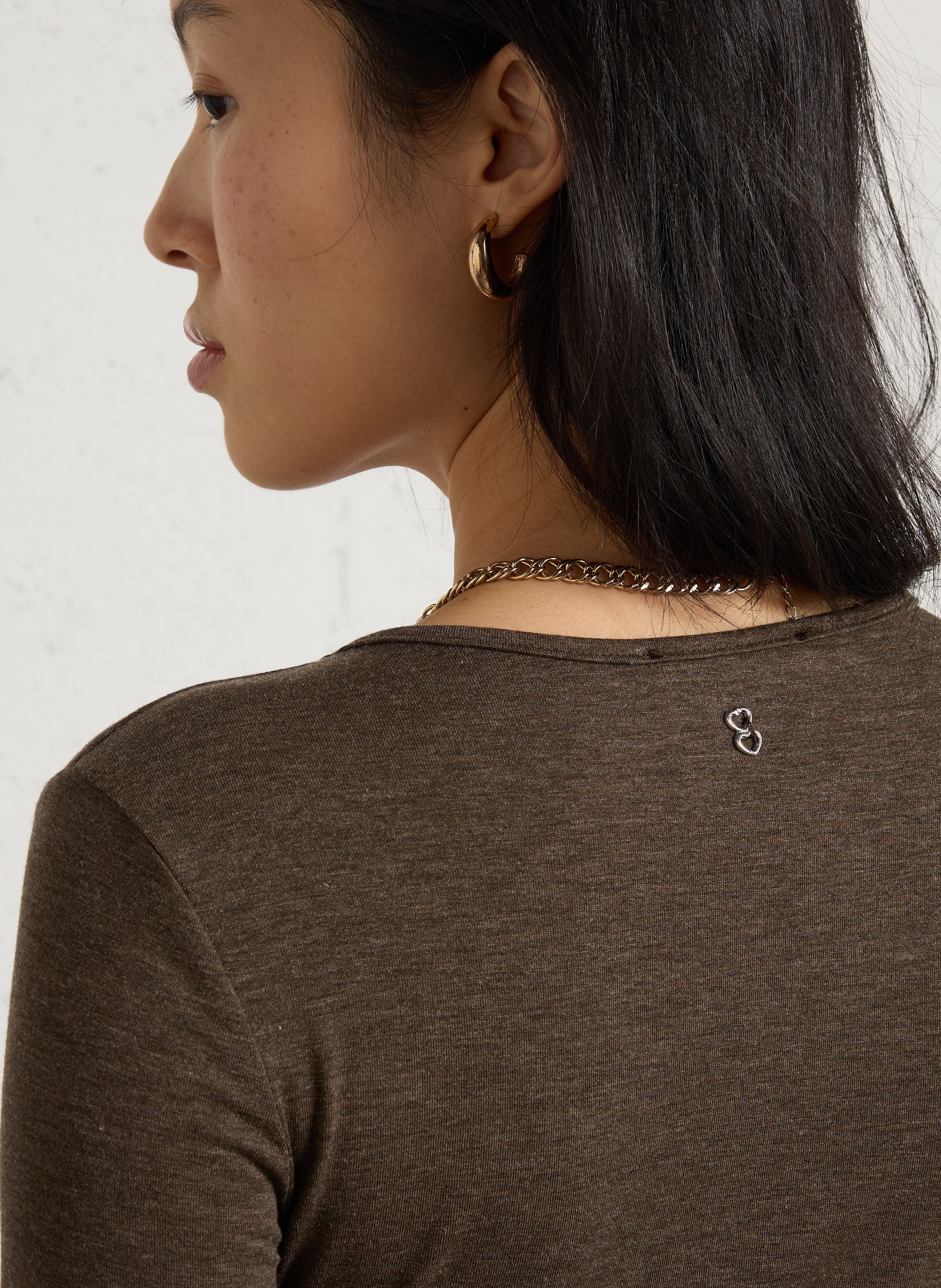 Getailleerd T-shirt met ronde hals en lange mouwen PLEASE Beige