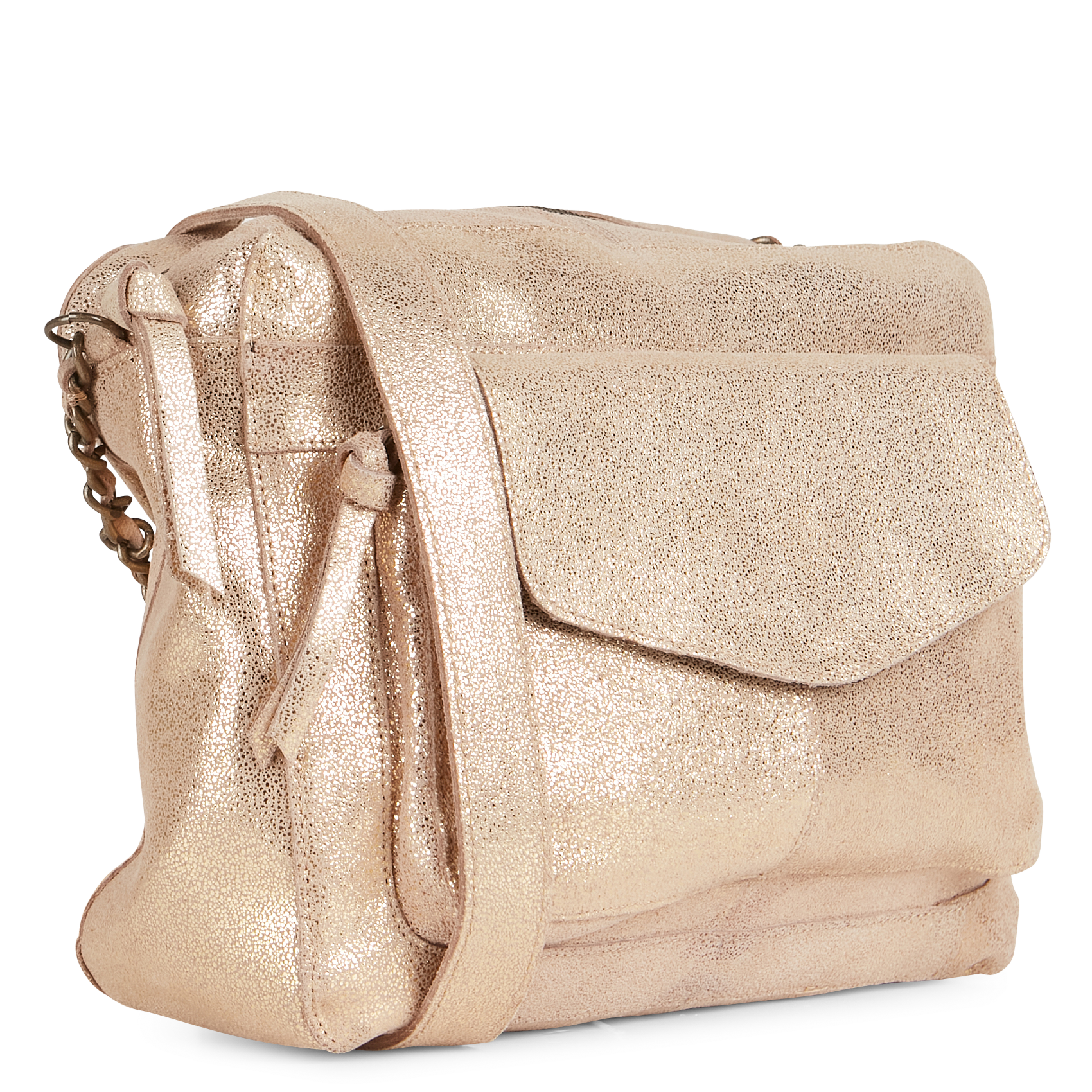 Sac bandoulière en cuir brillant Doré Pieces Femme Place des