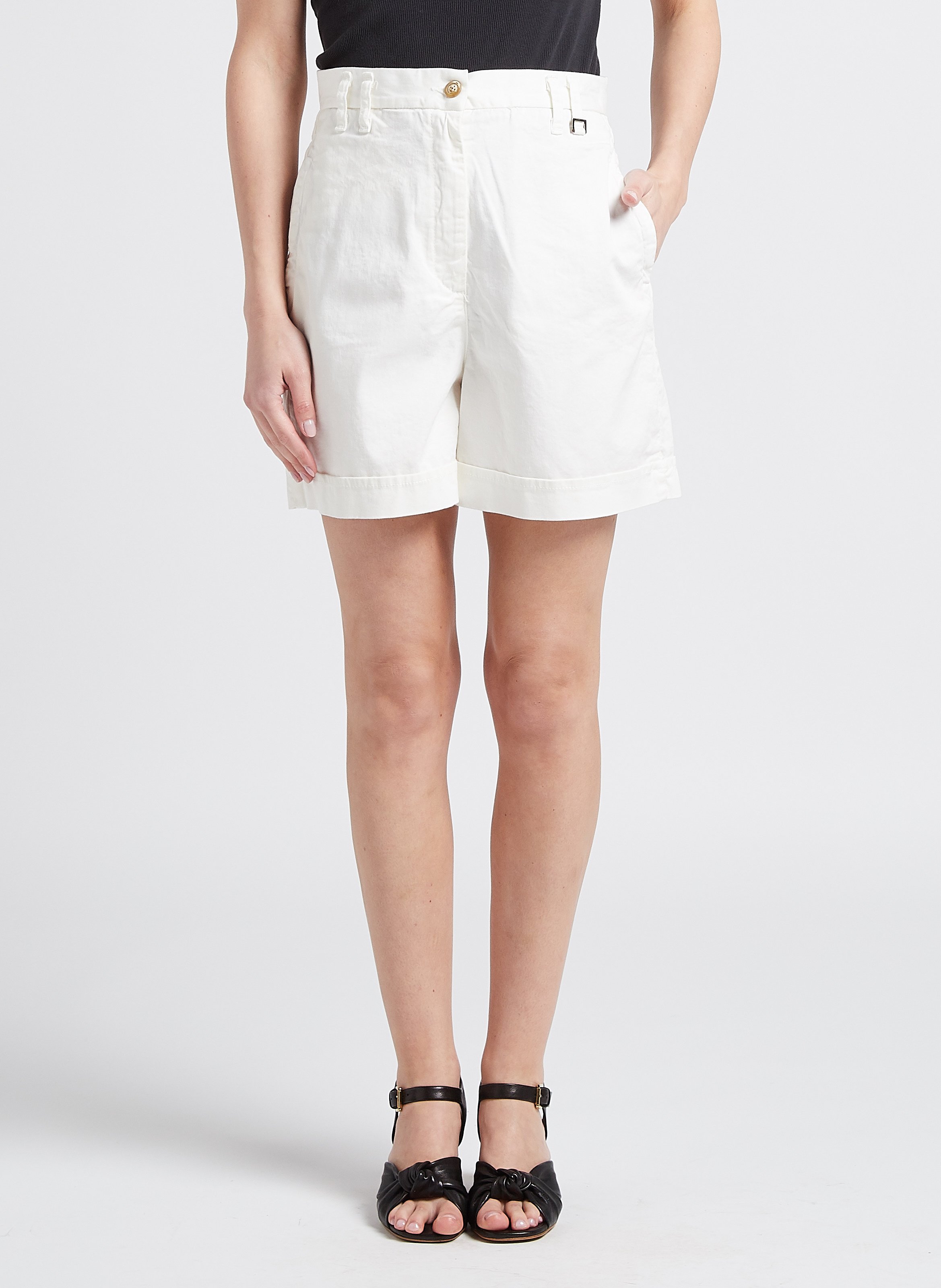 Short taille haute en coton mélangé  PLEASE Blanc