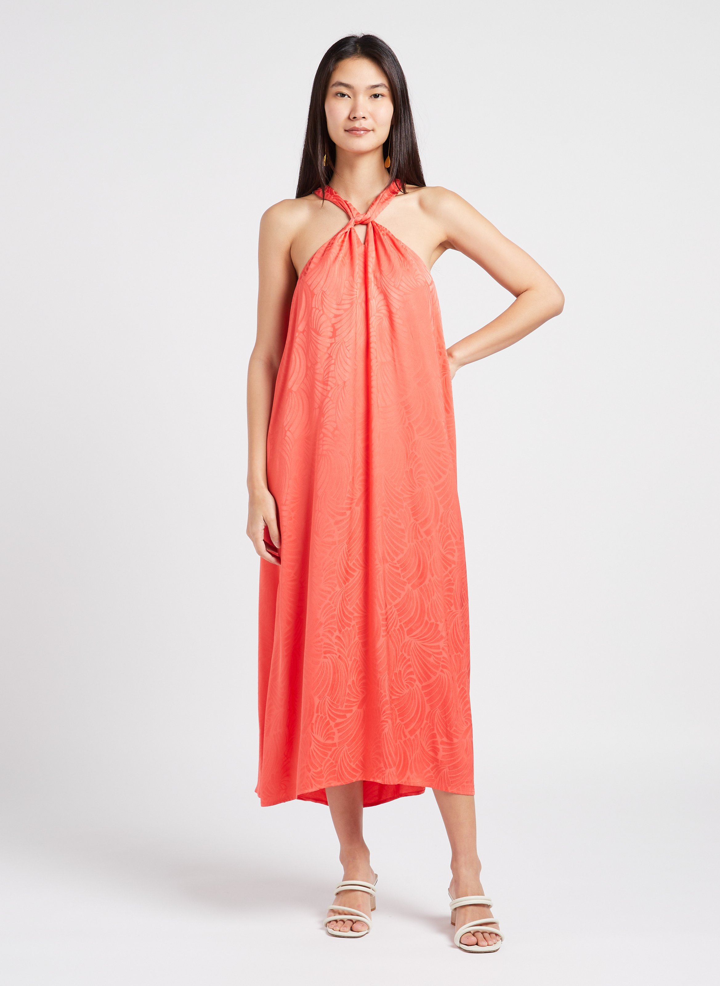 Robe Longue Droite En Jacquard Imprim Candice Orange Suncoo