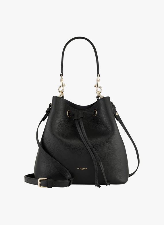 Black Grained leather bucket bag