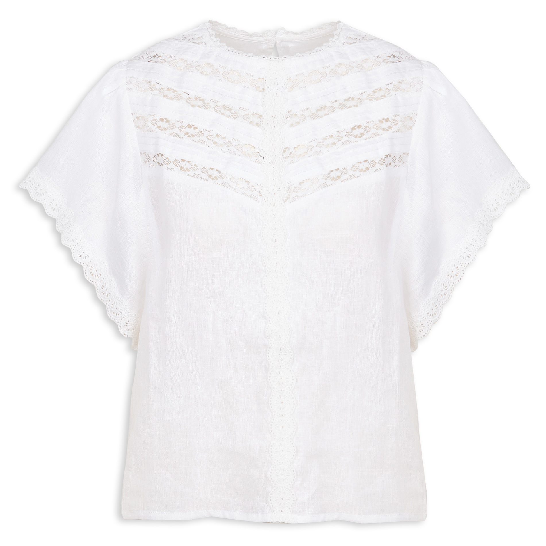 Blouse col rond dentelle en lin THE NEW SOCIETY Blanc
