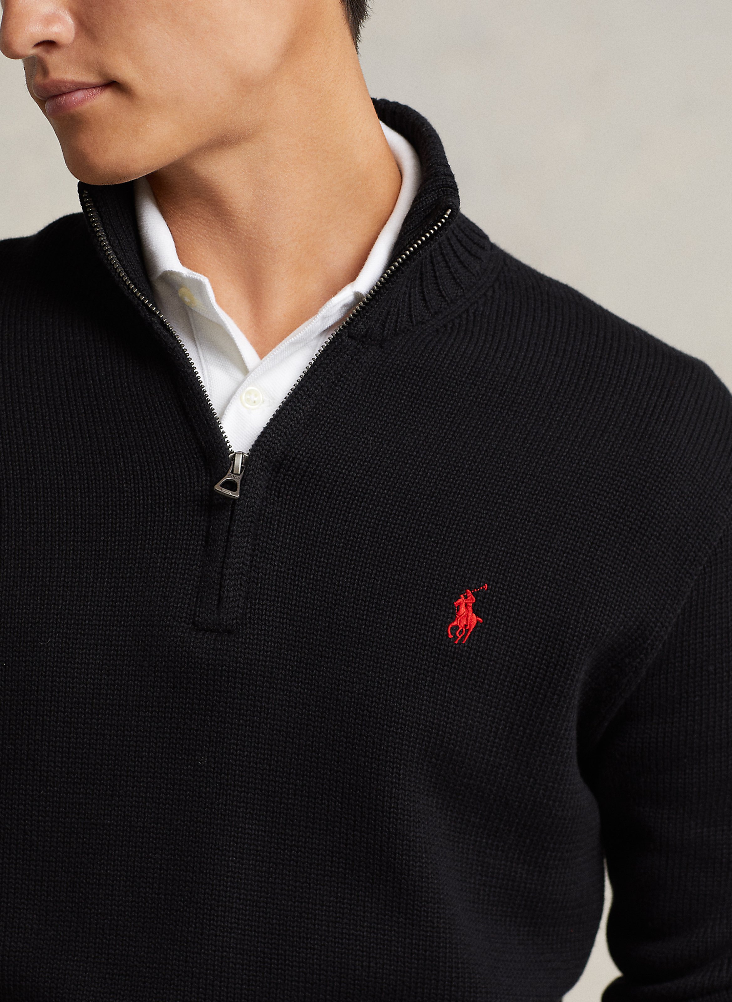 Cotton sweater with zip-up neck Black