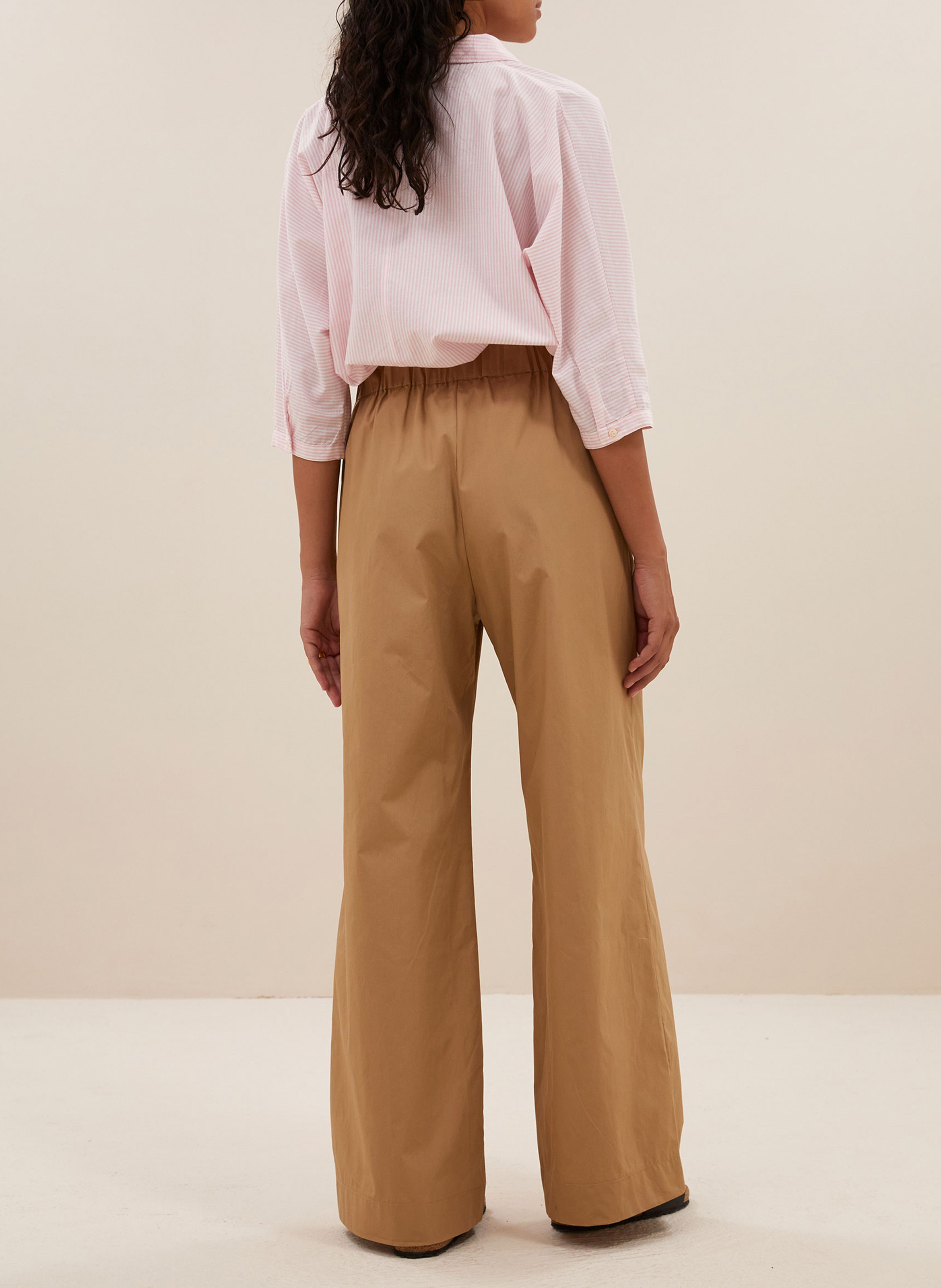 Wide elasticated cotton trousers BY BAR Brown