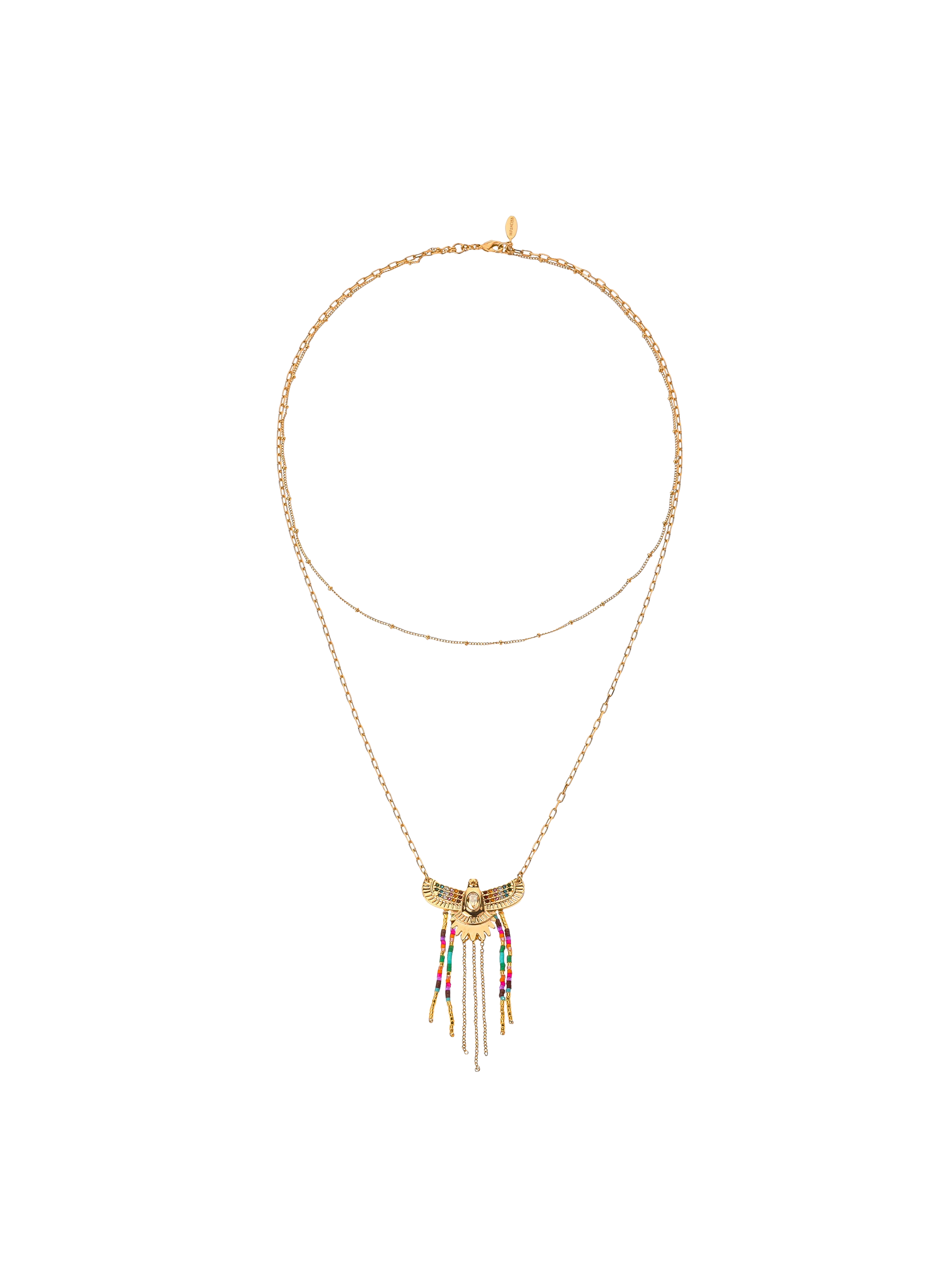 Multistrand chain necklace with central pendant and beads HIPANEMA Multicolored