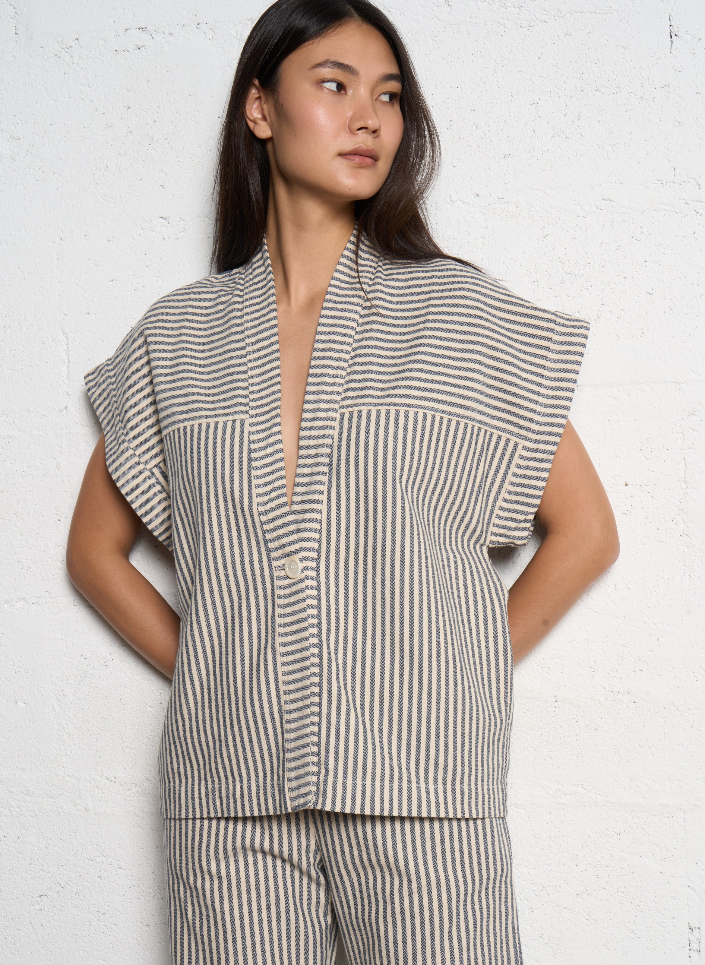 Veste oversize en coton mélangé rayé TINSELS Blanc