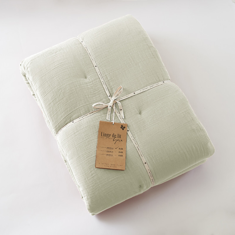 Cotton gauze bedspread or end-of-bed throw L'EFFET PAPILLON Green