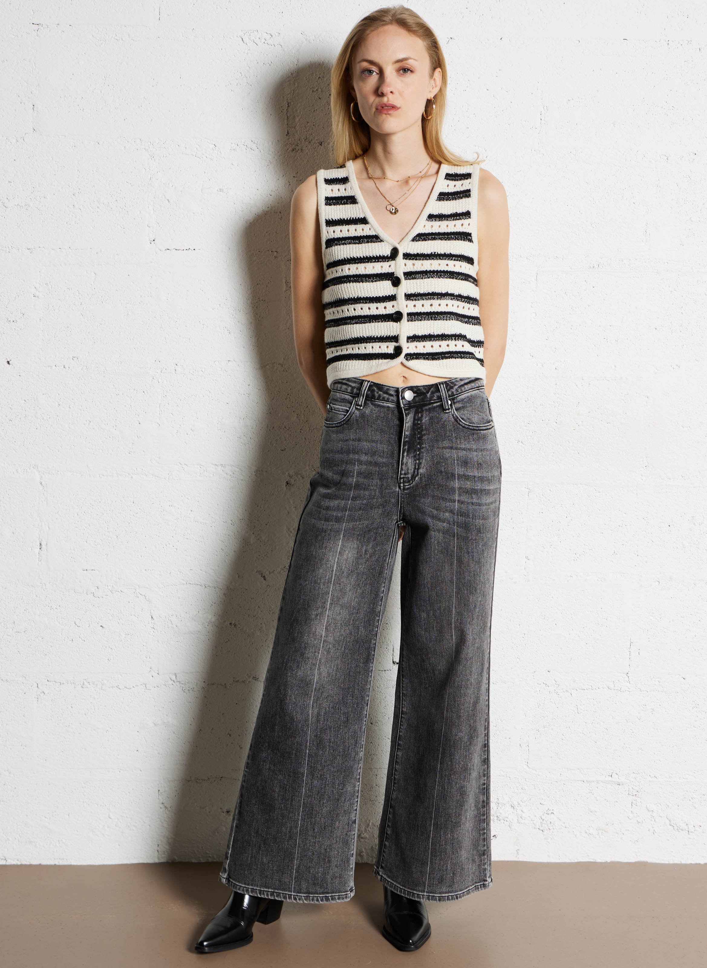 Gilet droit en maille tricotée SUNCOO Blanc