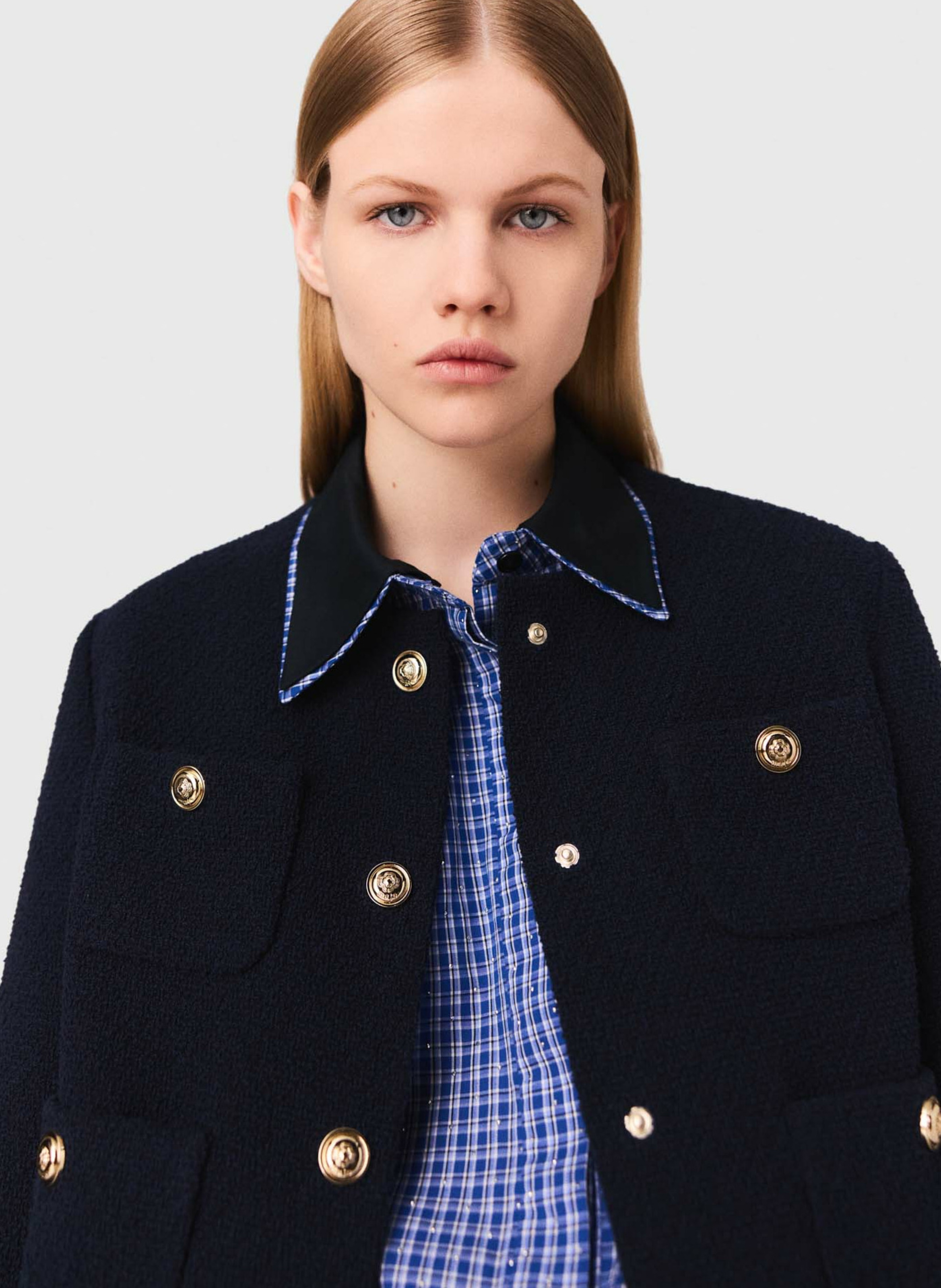 Veste droite en coton mélangé MAJE Bleu