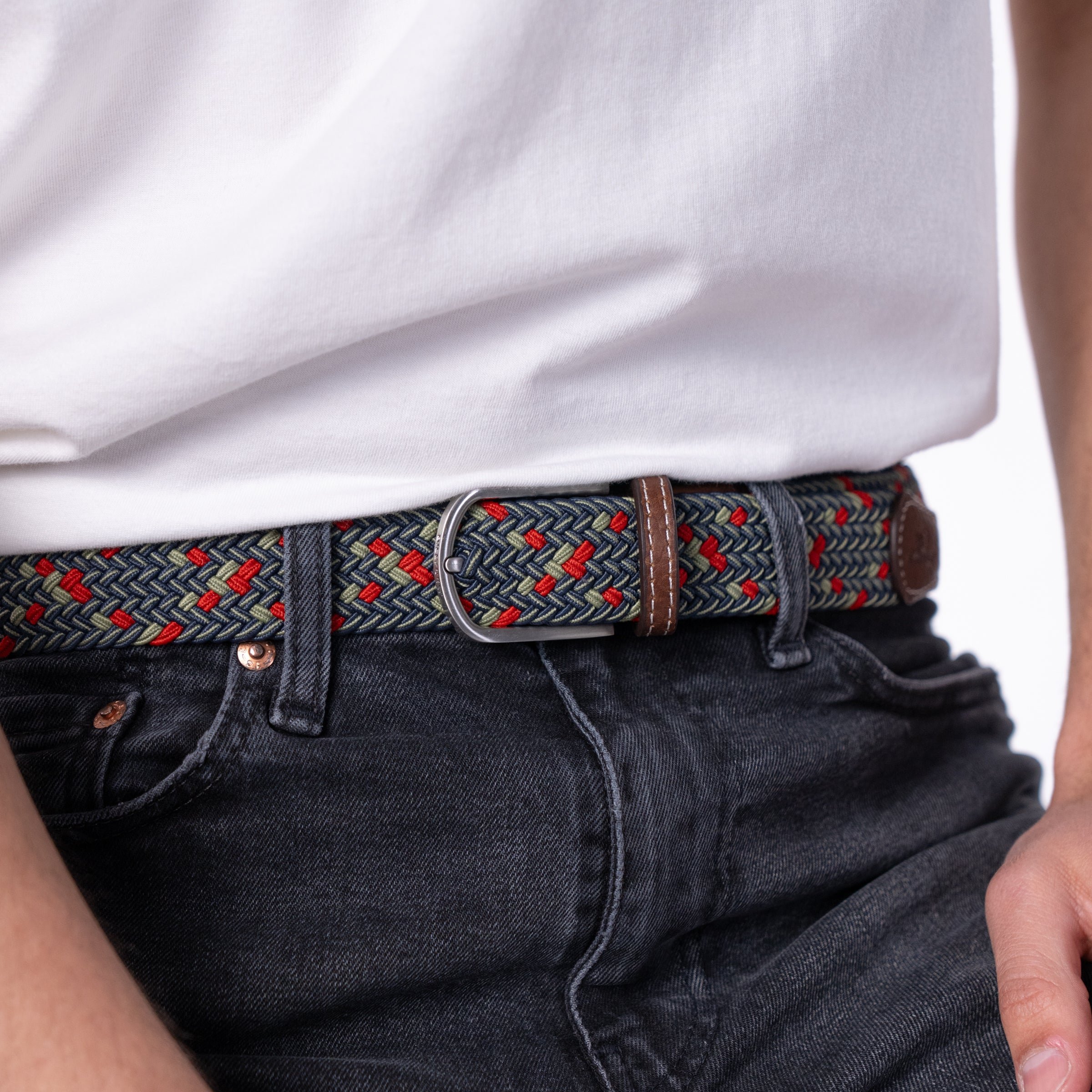 Multicolored braided elastic belt BILLYBELT Green