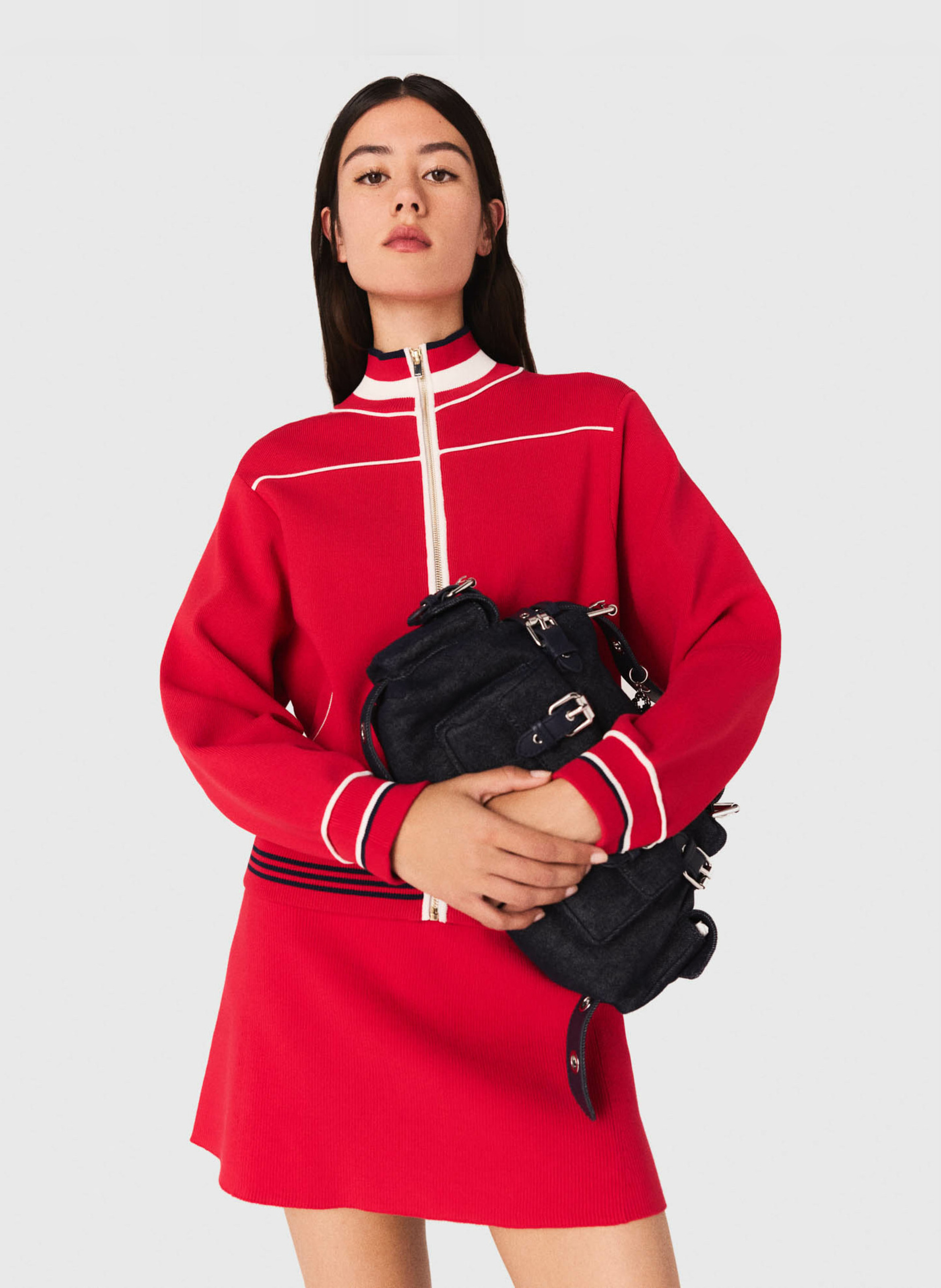 Striped Solid Zip-Up Jacket MAJE Red