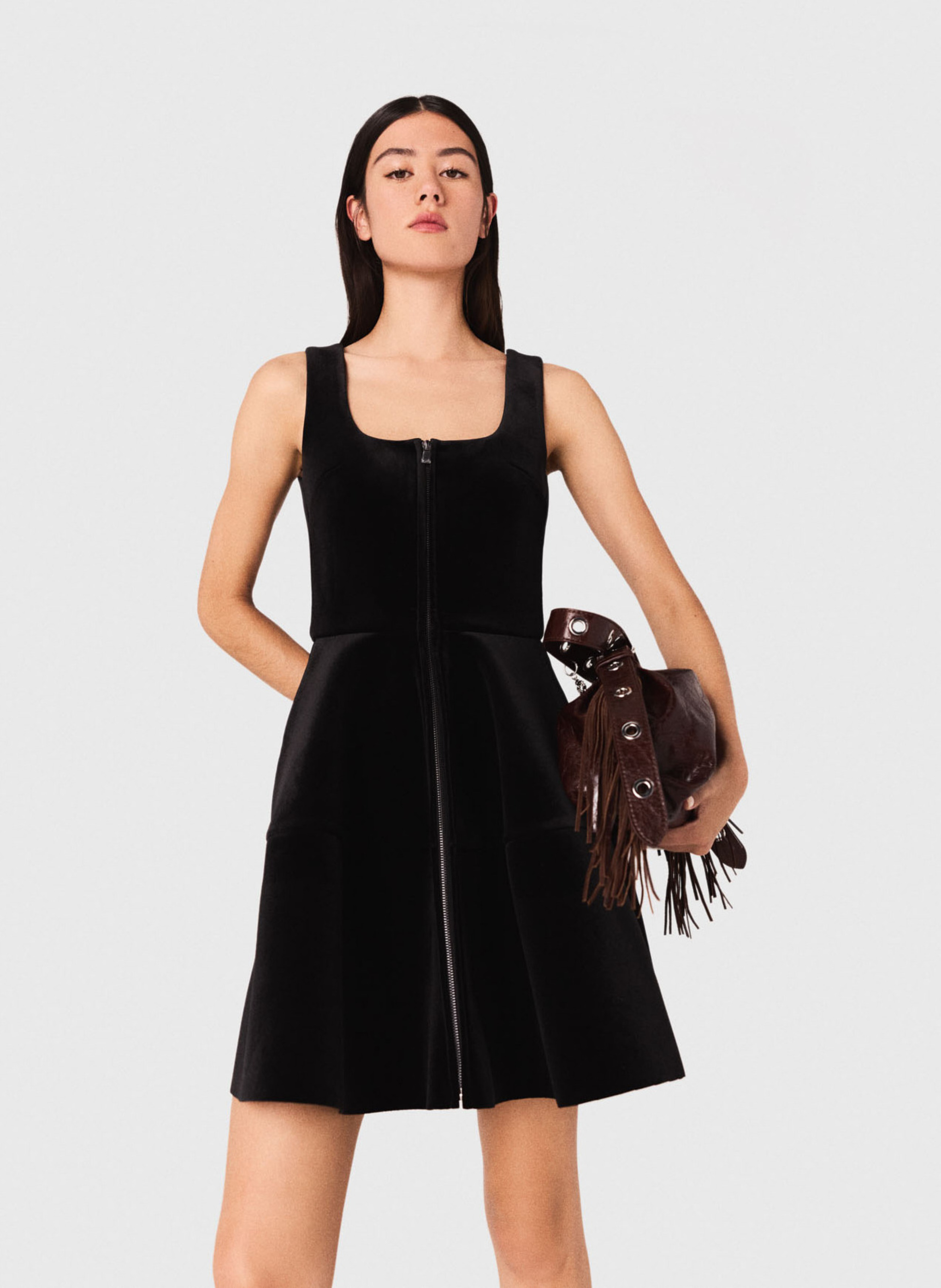 Solid color velvet skater dress MAJE Black