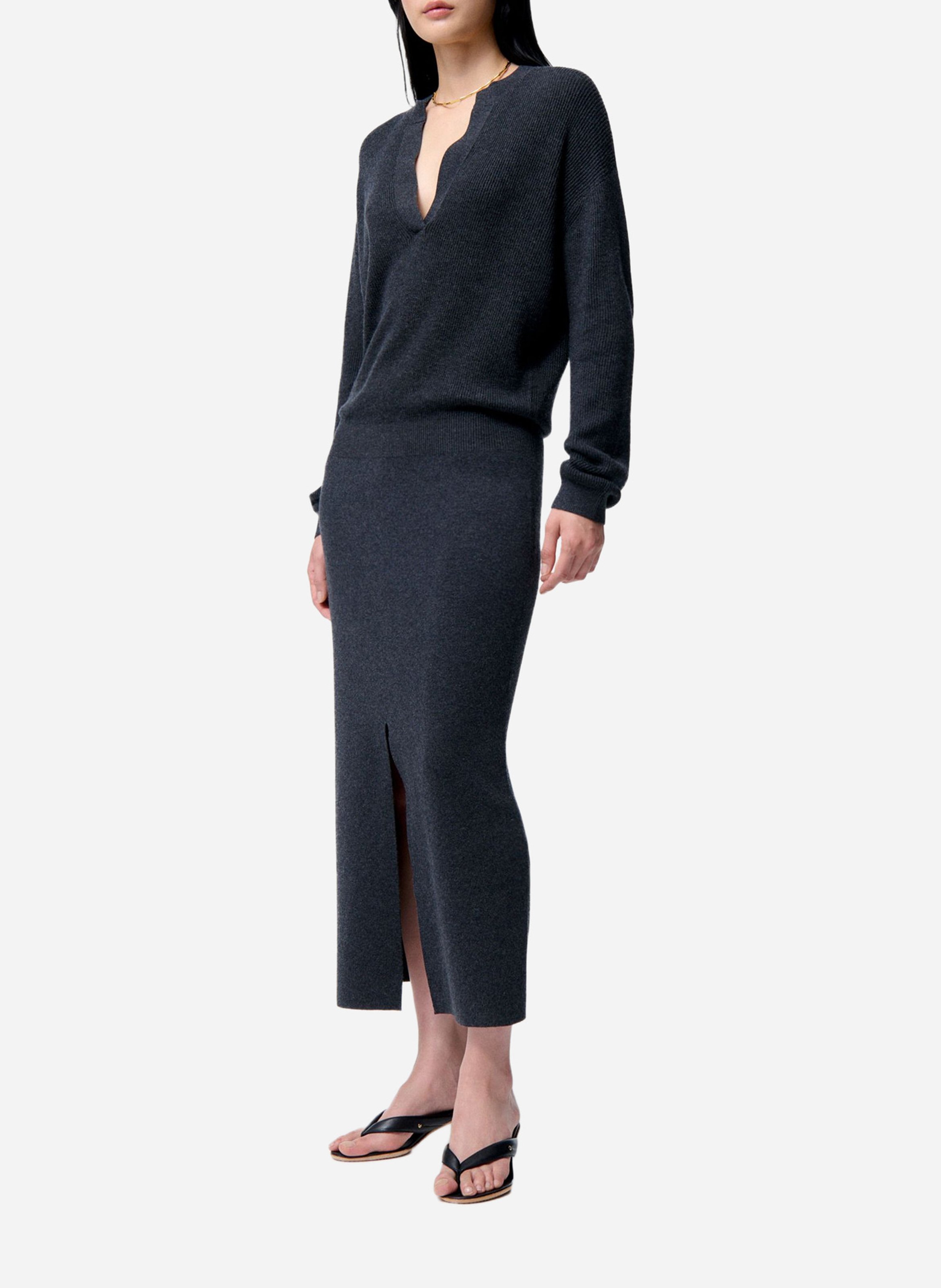 Midi jurk met Tunesische kraag van gemengde wol VANESSA BRUNO Grijs