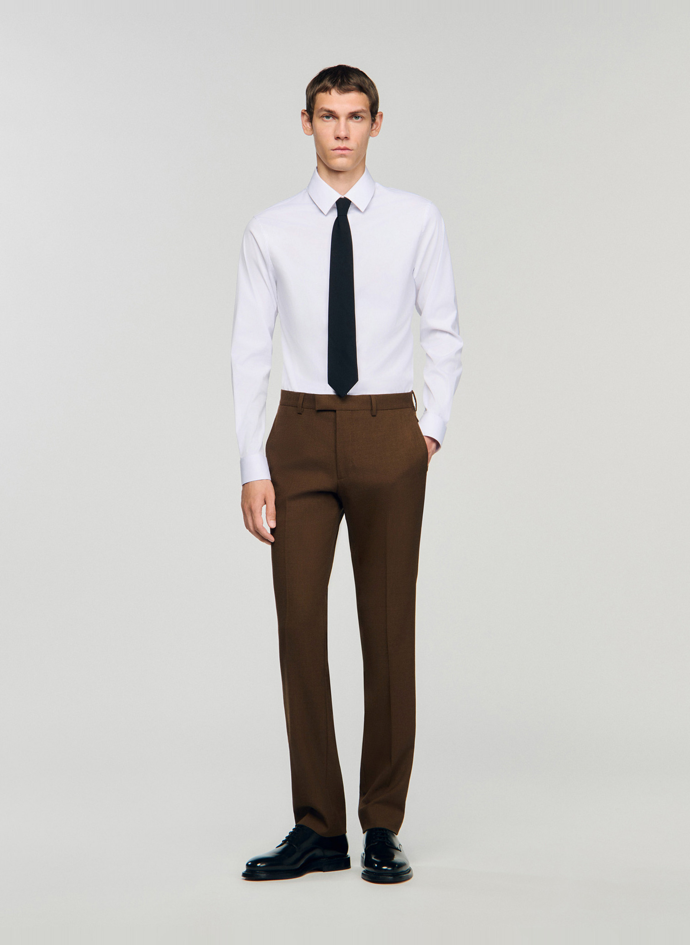 Pantalon de costume uni en laine mélangée SANDRO Beige