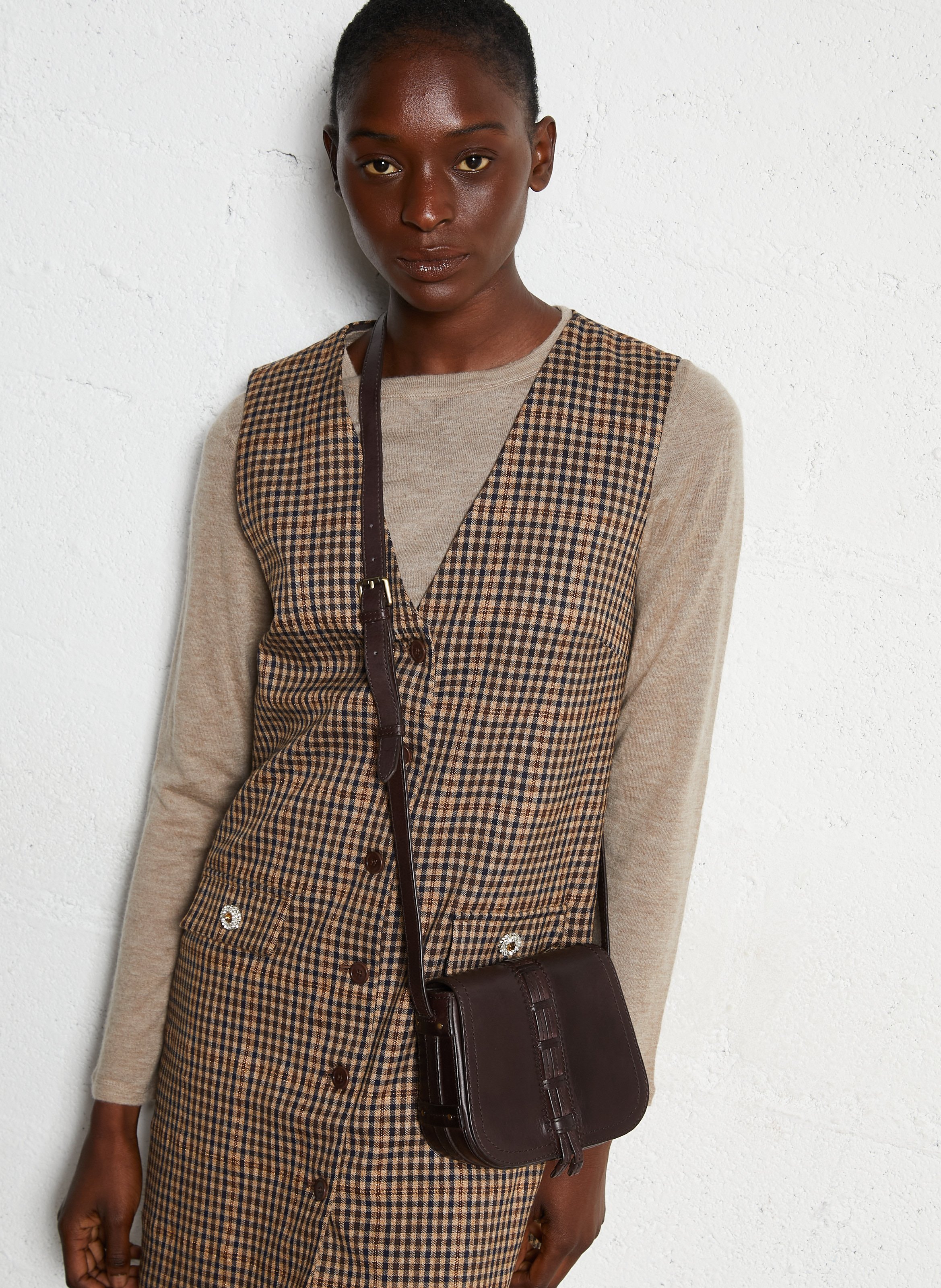 Sac bandoulière en cuir MAISON 123 Marron