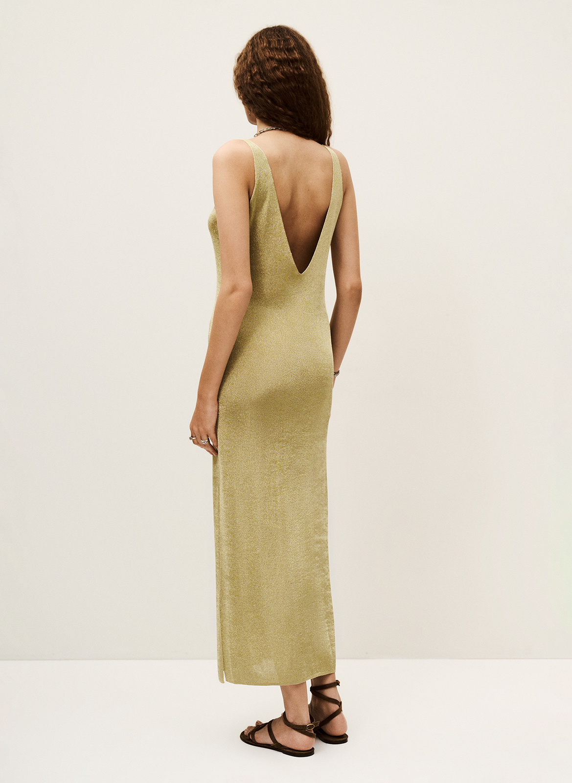 Robe midi col v à paillettes BA&SH Doré