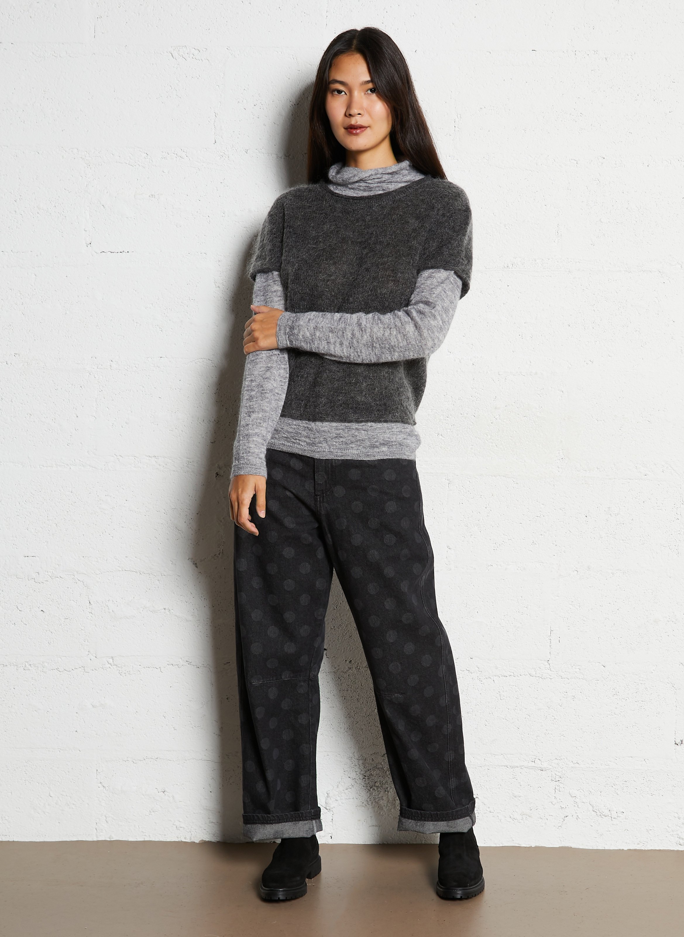 Trui met opstaande kraag en overlappende laag van gemengde wol LEON & HARPER Grijs