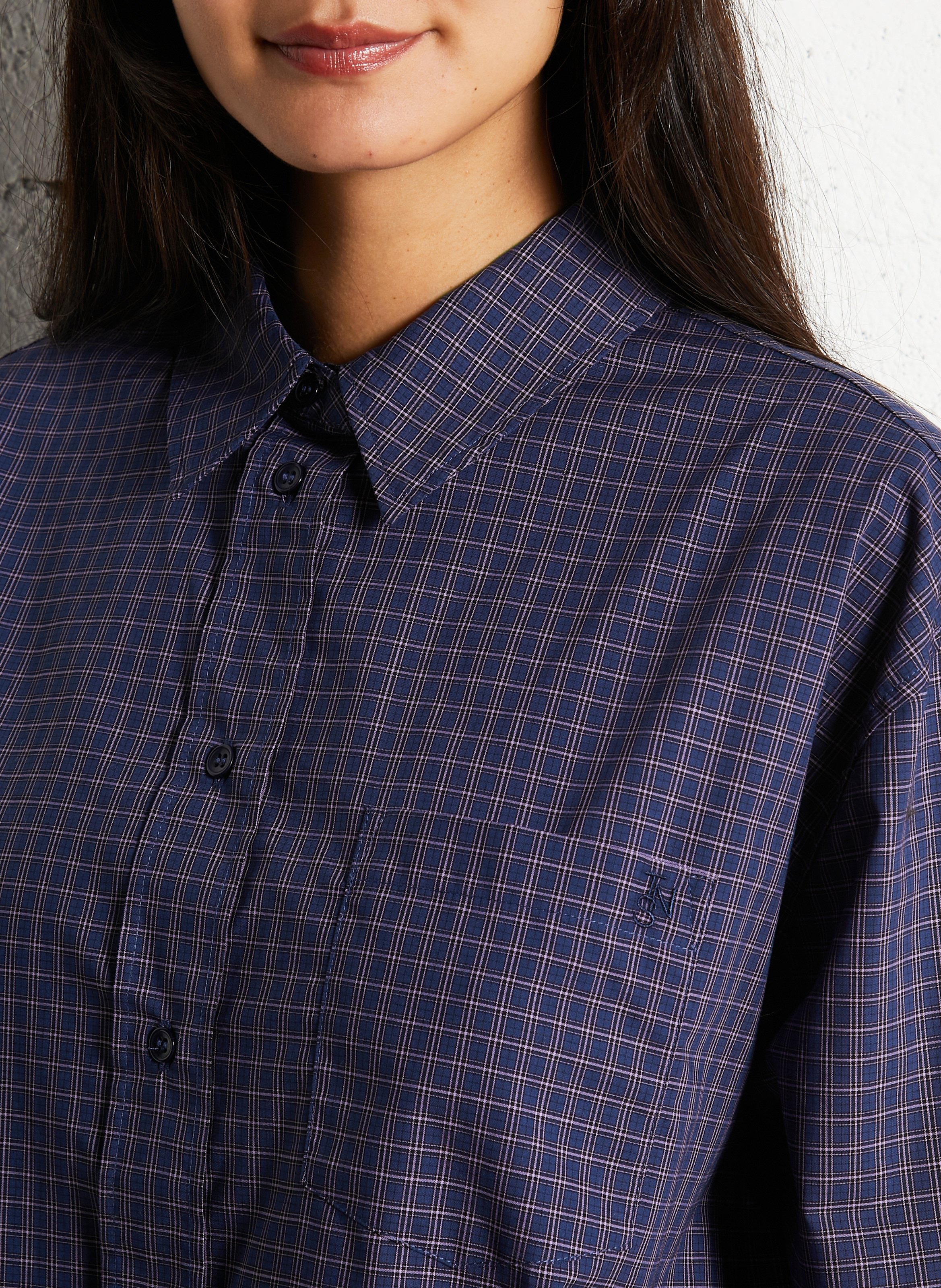 Ruimvallende, geruite, katoenen blouse THE NEW SOCIETY Violet