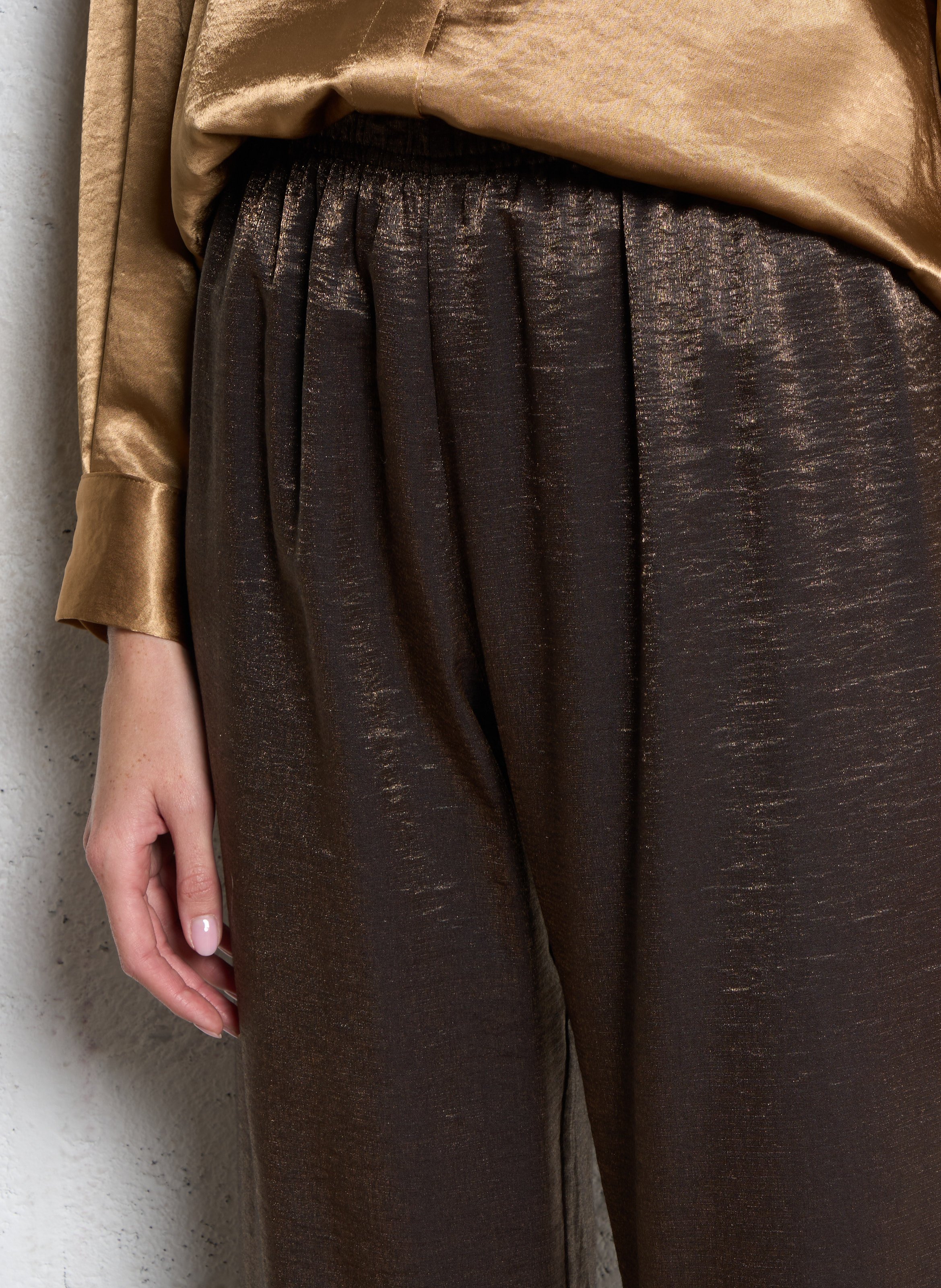 Wide metallic elastic trousers IMPERIAL Brown
