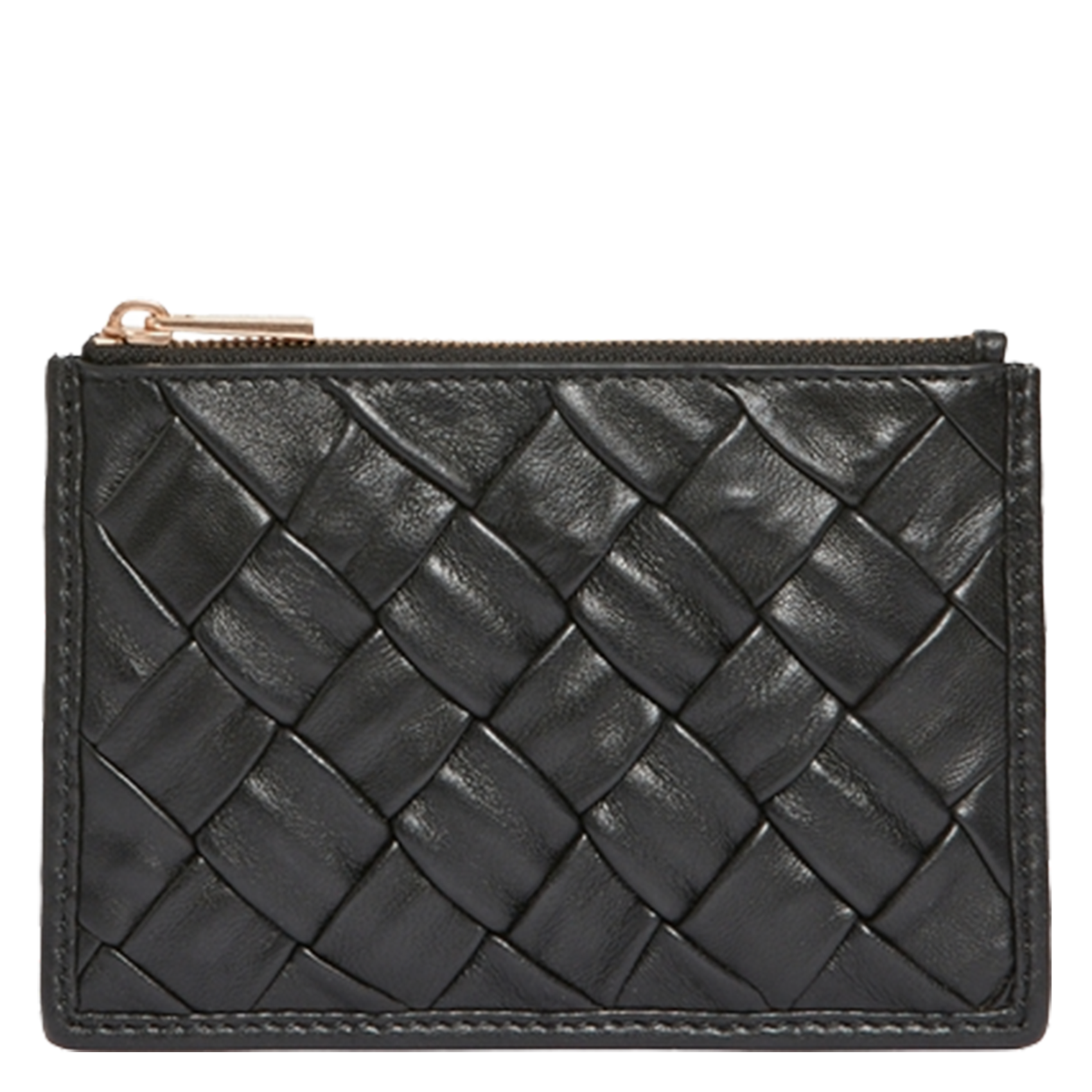 Ritsportemonnee van gevlochten leer VANESSA BRUNO Zwart