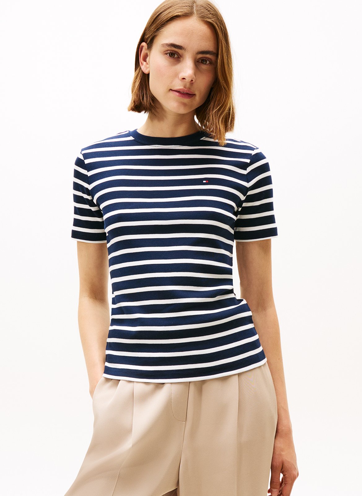 Tailliertes T-Shirt mit Streifen aus Baumwolle TOMMY HILFIGER