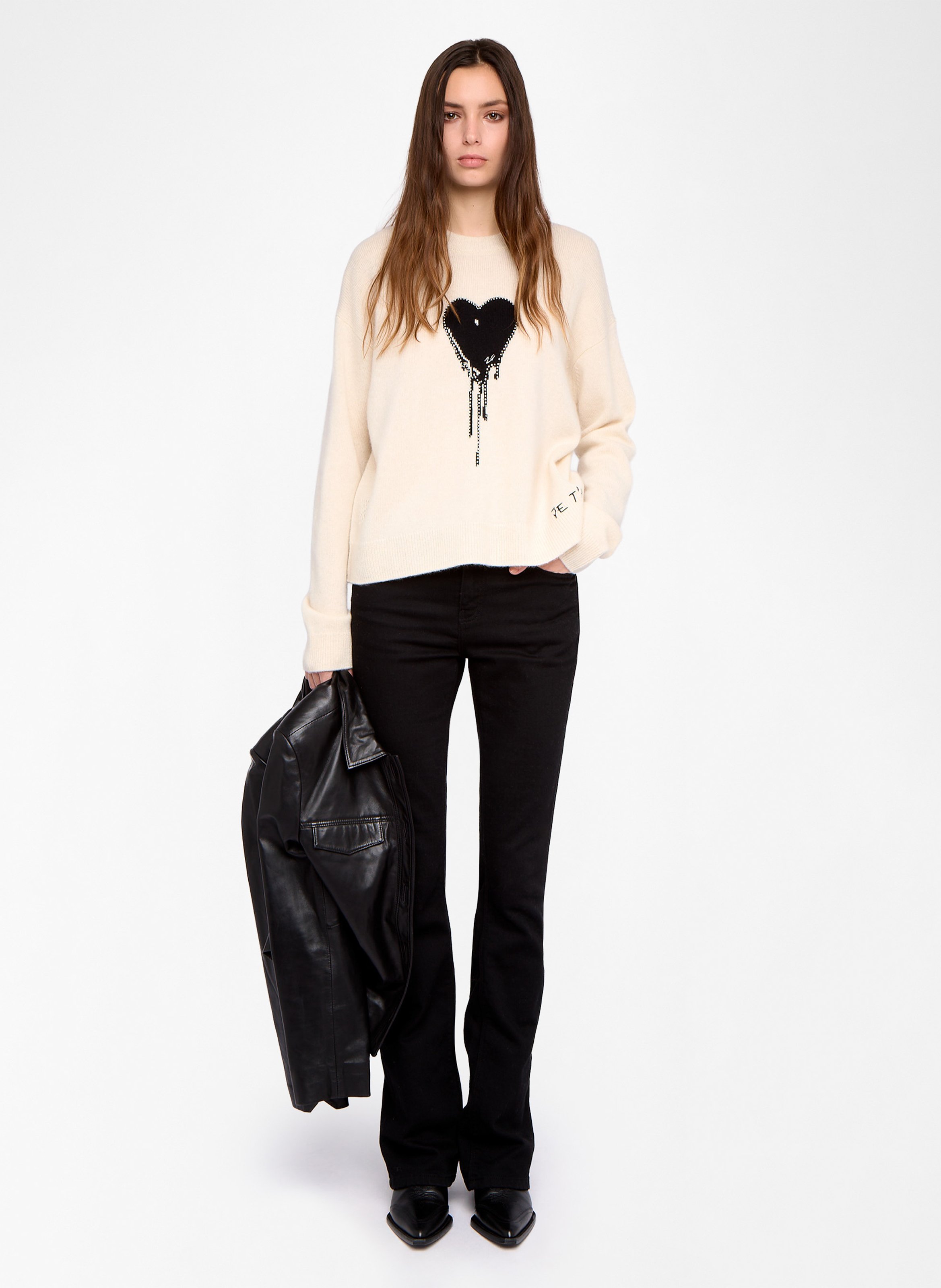 Pull droit col rond en cachemire imprimé ZADIG&VOLTAIRE Blanc