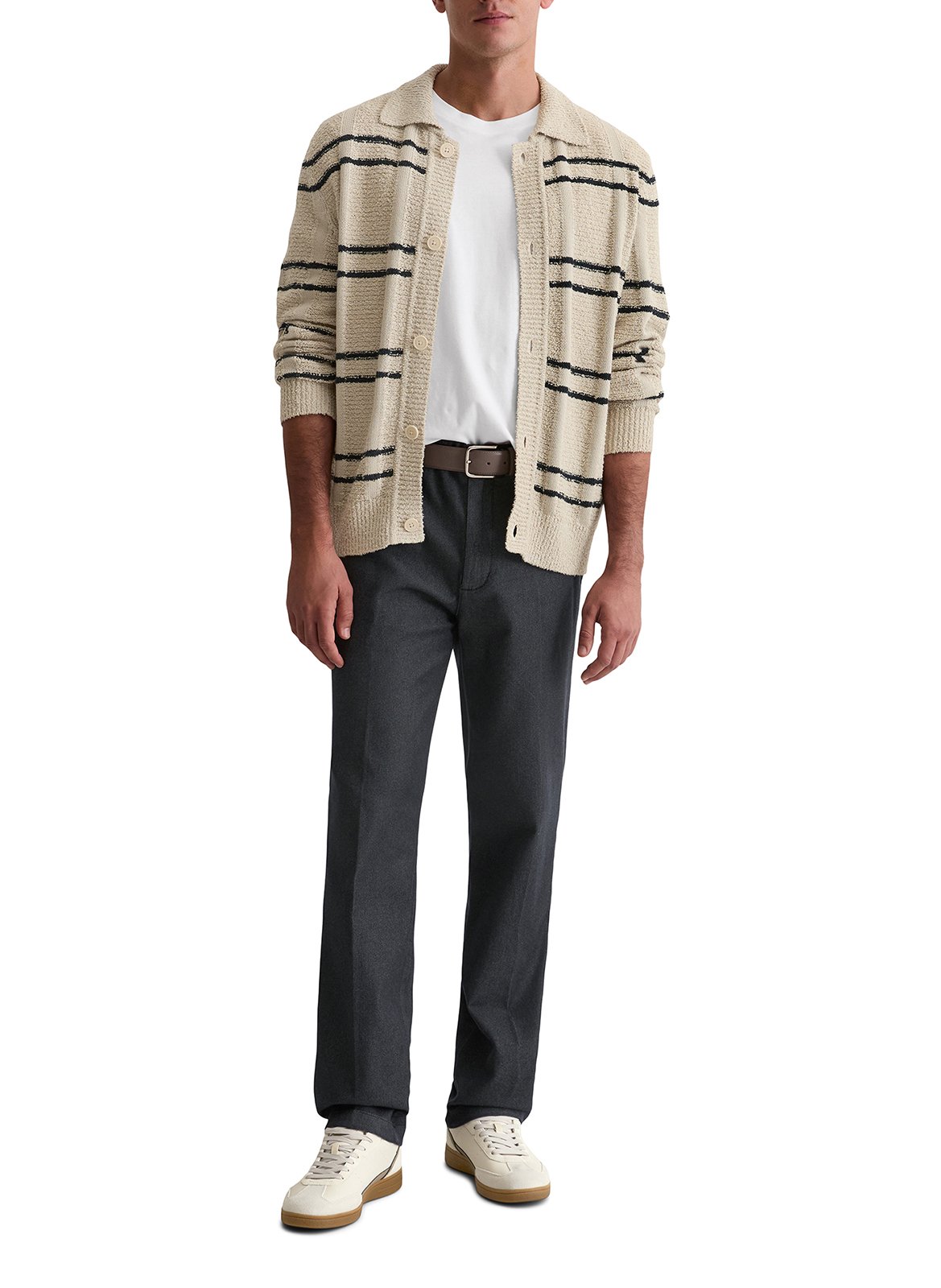 Cotton-blend cardigan with classic collar MARC O'POLO Beige