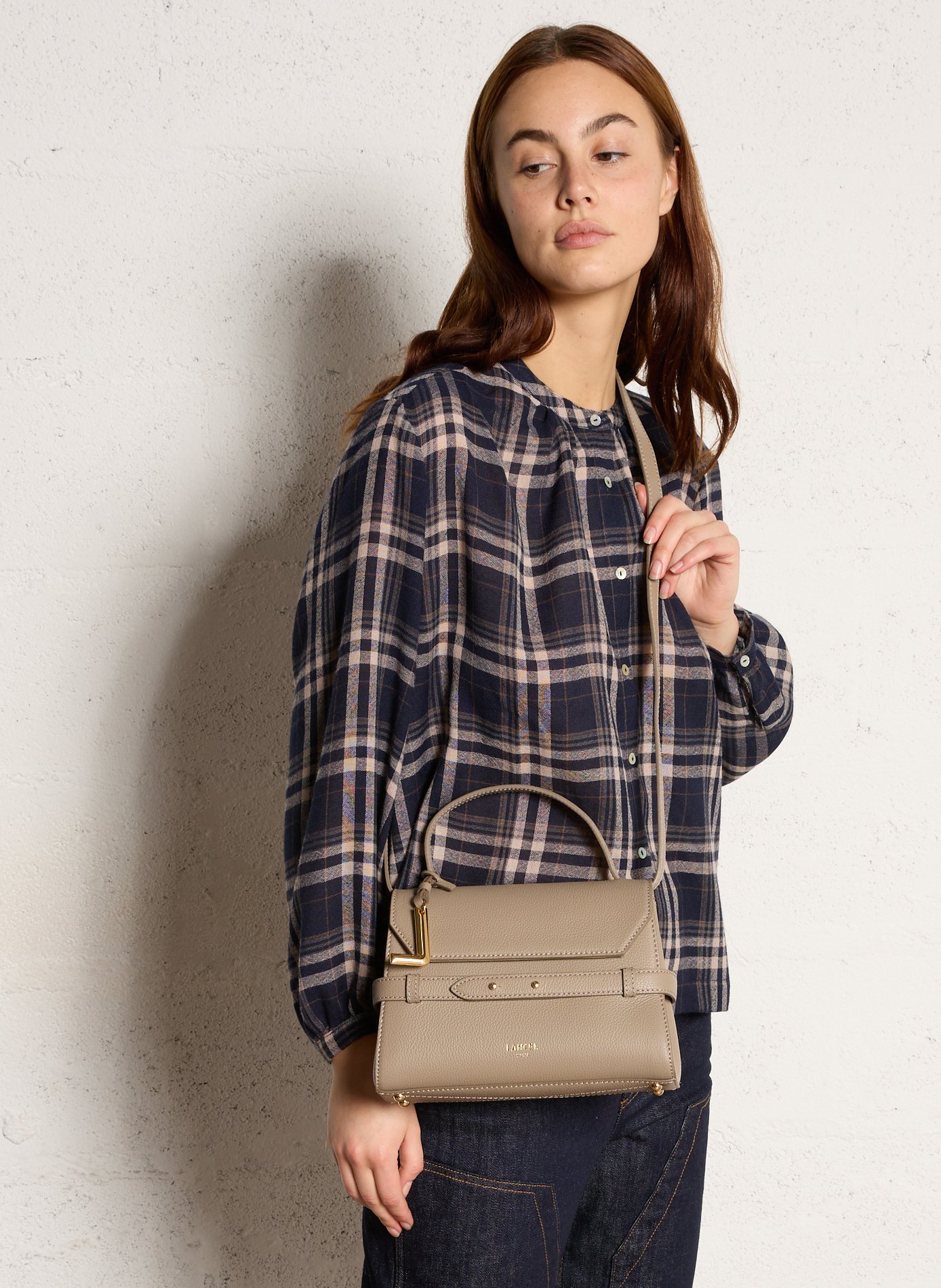 Sac à main en cuir grainé LANCEL Beige