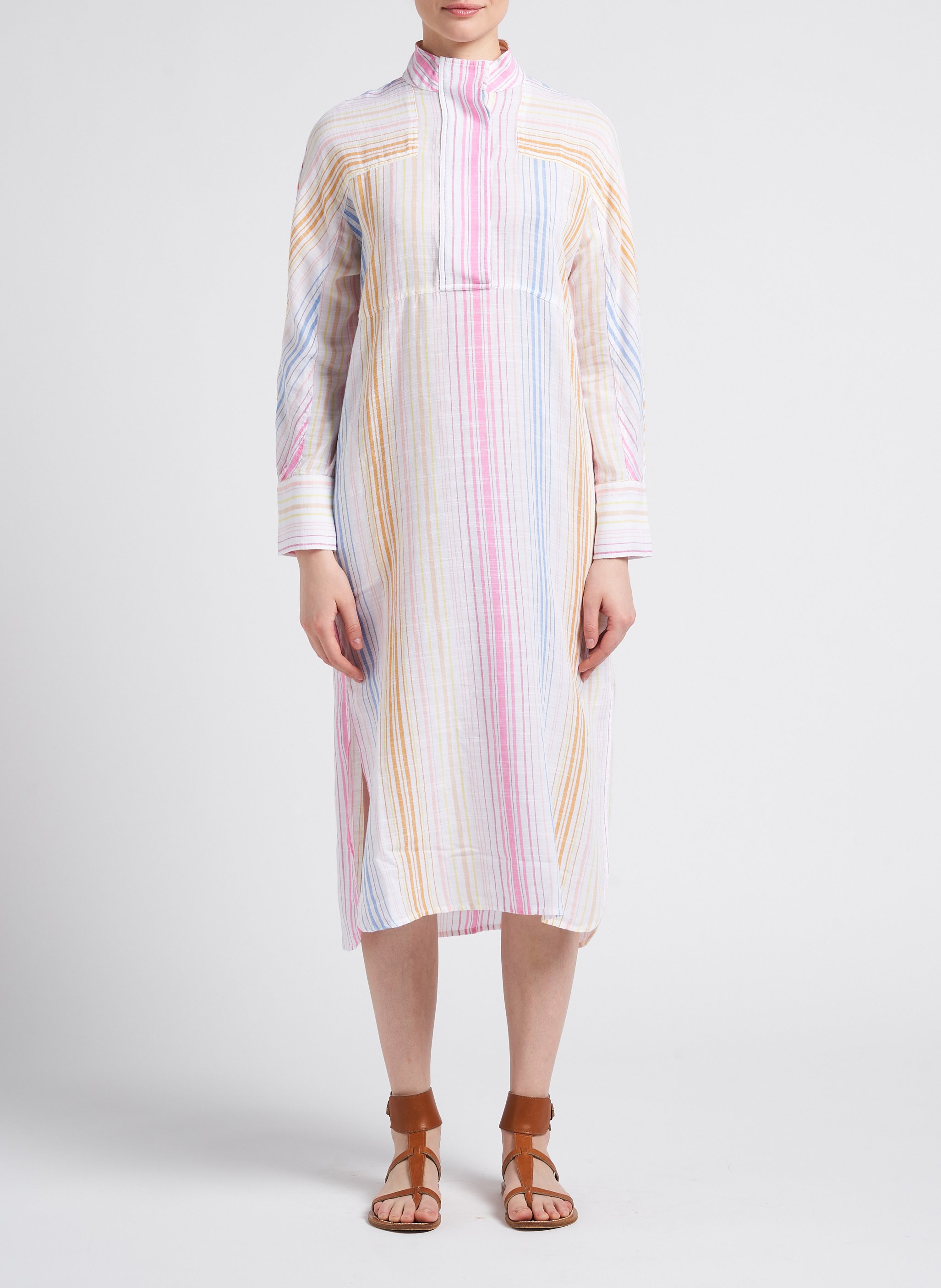 Lange, wijde jurk van linnen met strepen V DE VINSTER Gestreepte