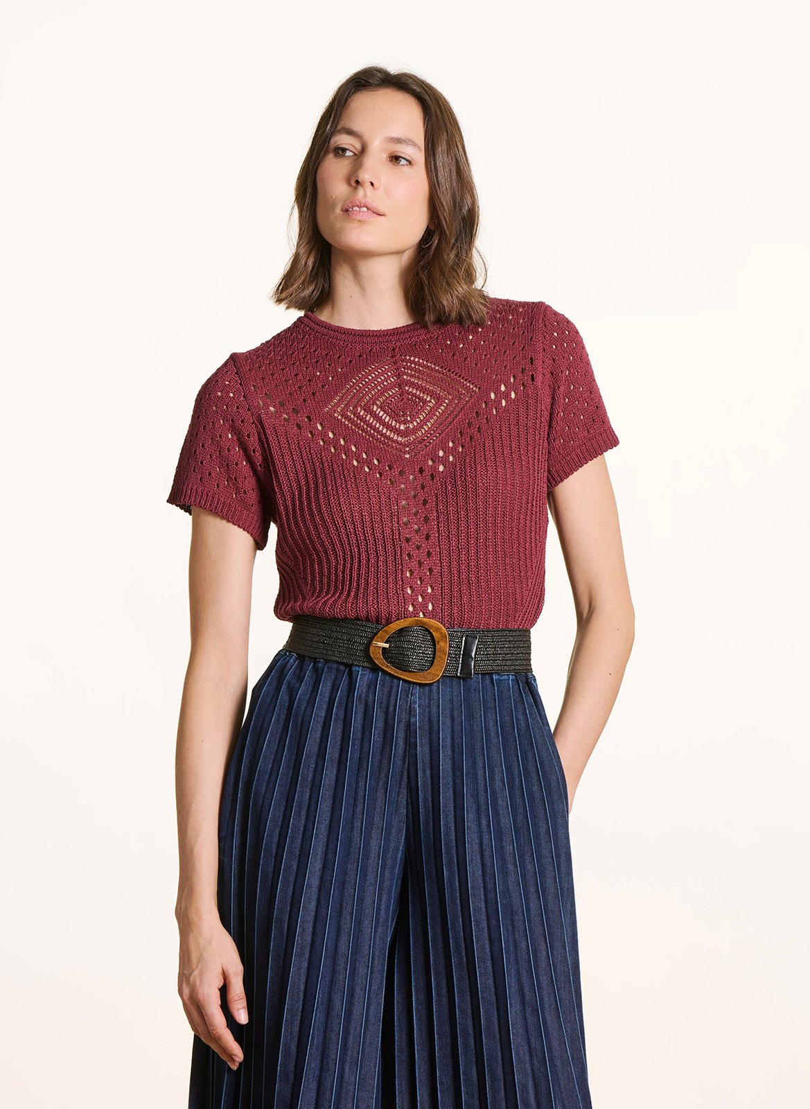 Kurzarm-Pullover aus Häkelstrick LA FEE MARABOUTEE Braun