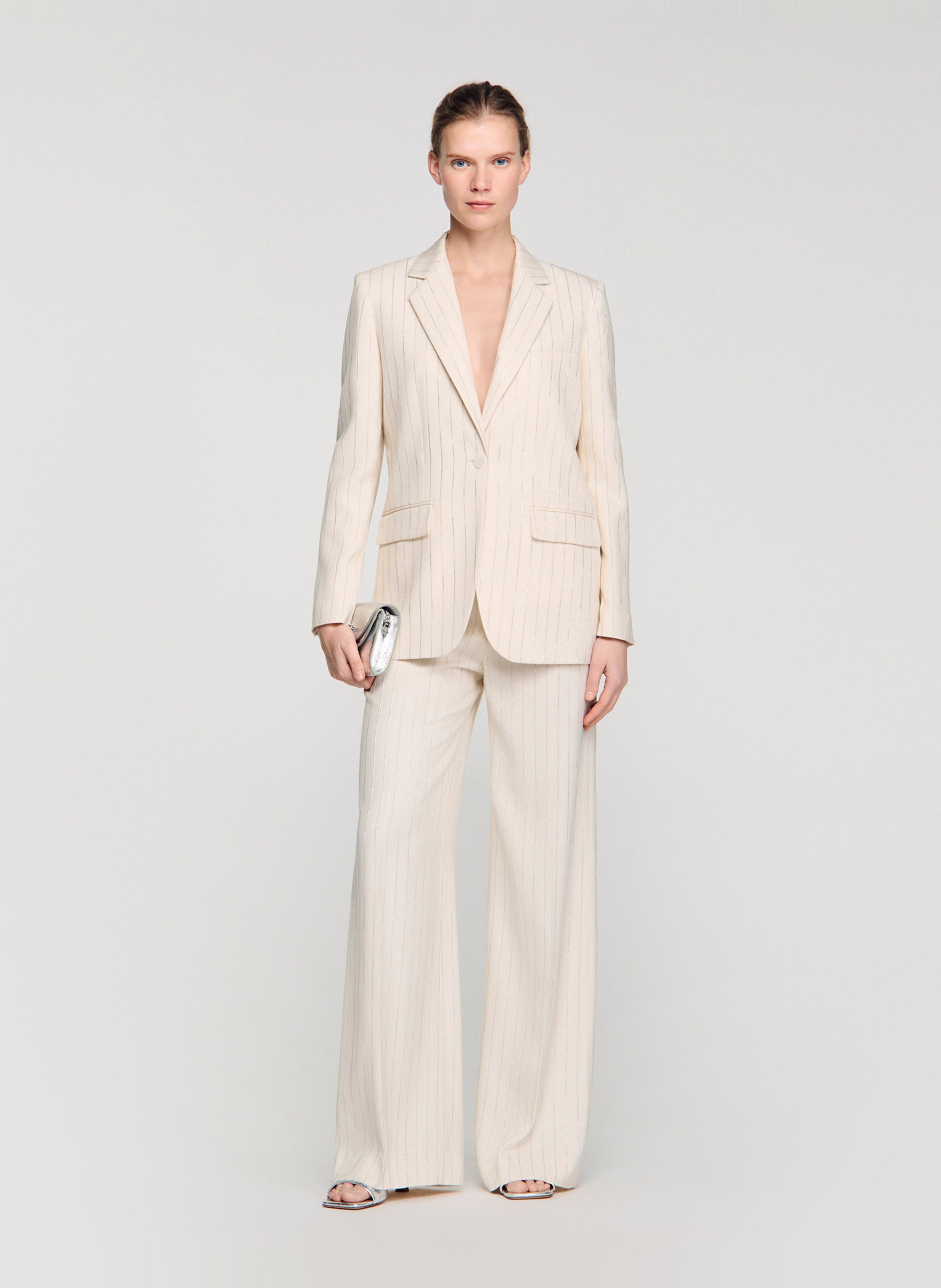 Veste tailleur oversize à rayures SANDRO Beige