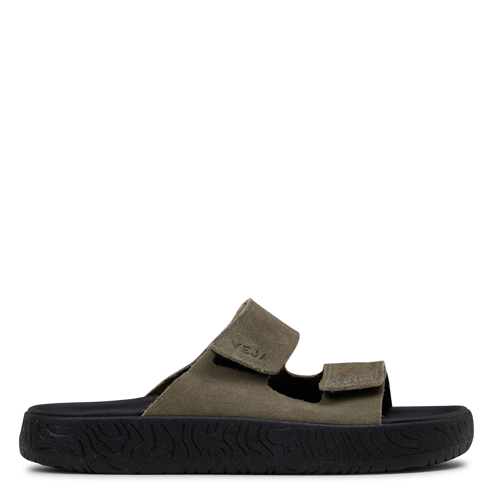 Sandales plates à brides scratch en cuir VEJA Kaki