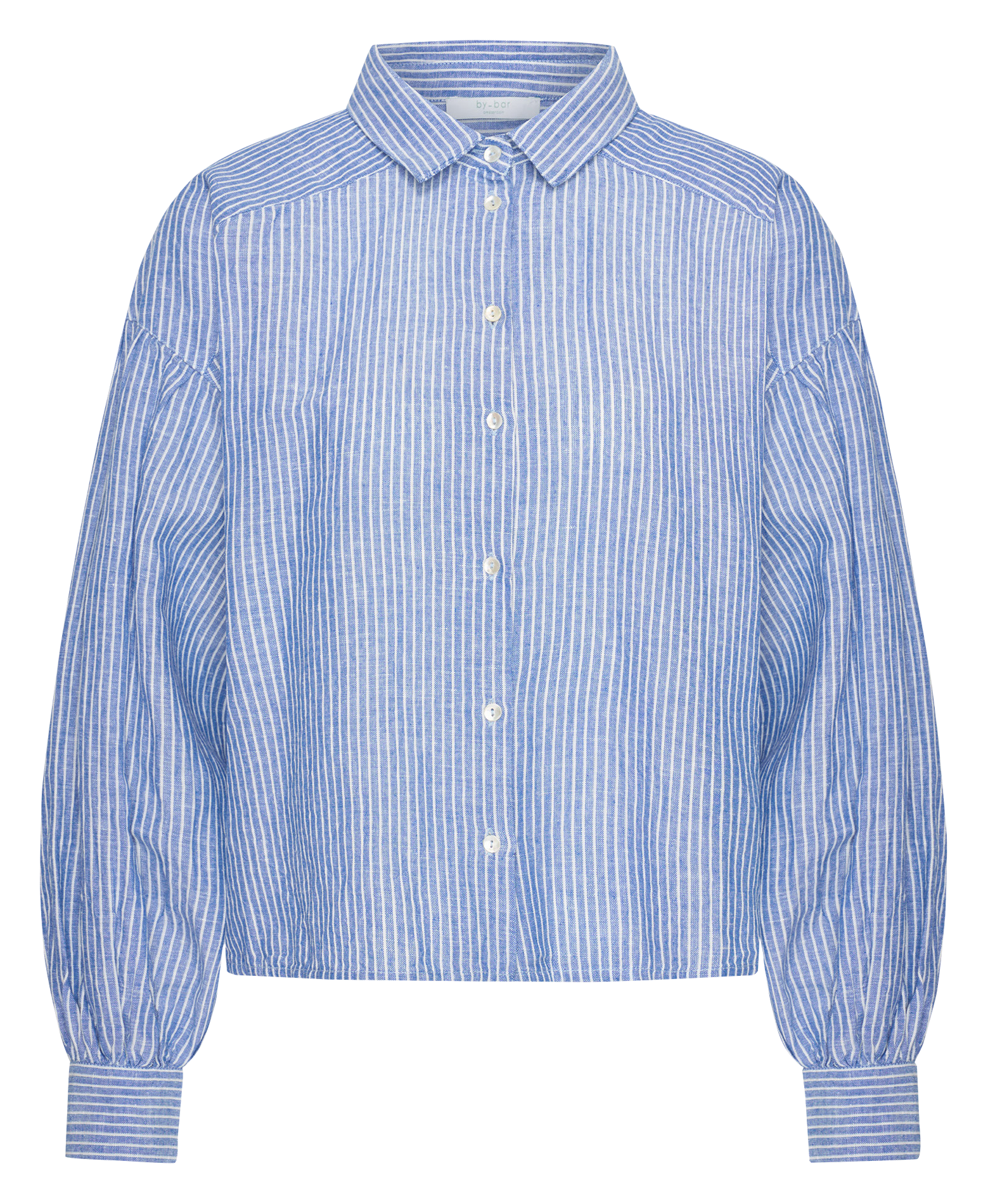 Chemise droite col classique en lin et coton rayé BY BAR Bleu