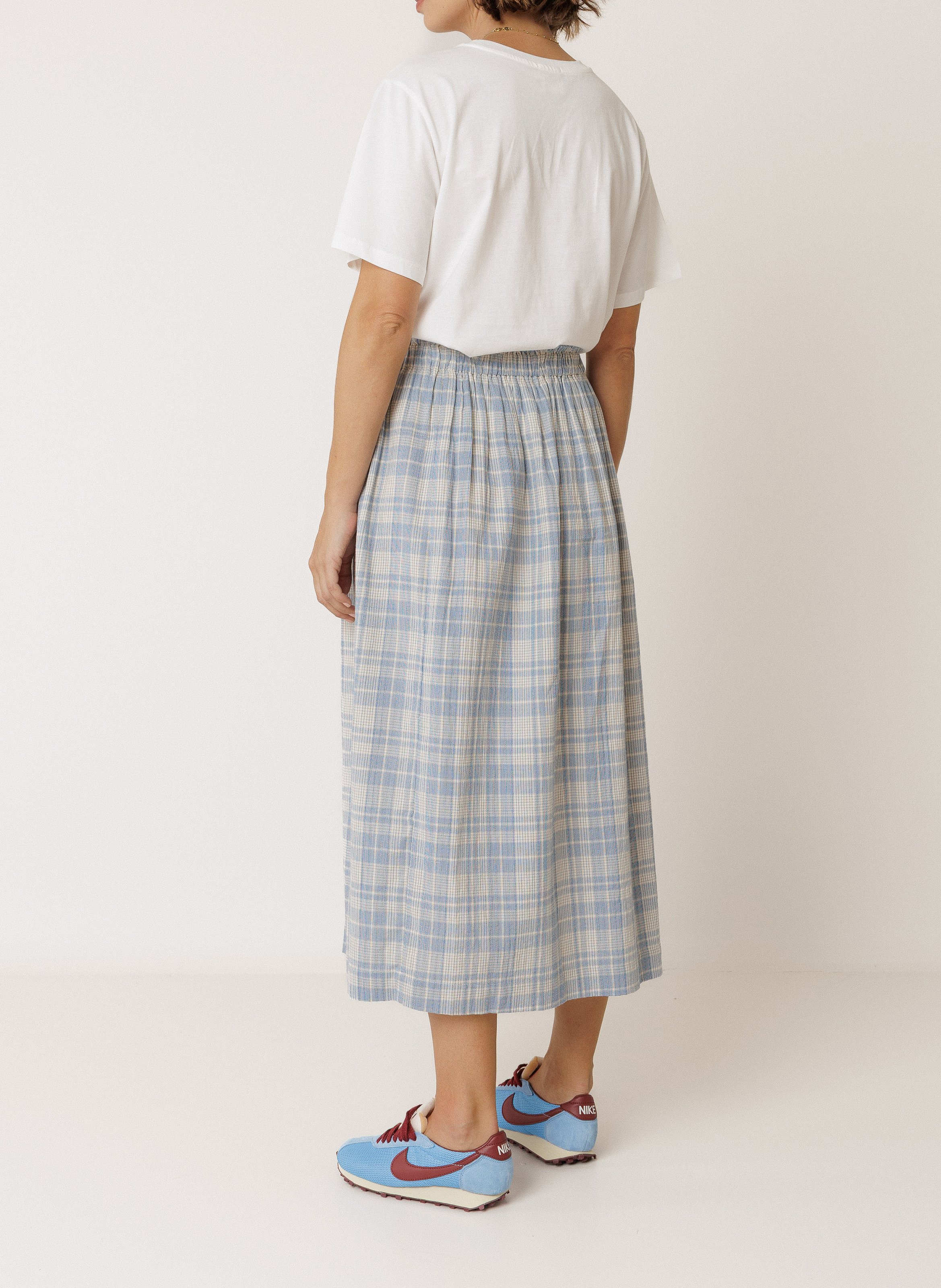 Jupe longue fluide à carreaux INDI & COLD Bleu