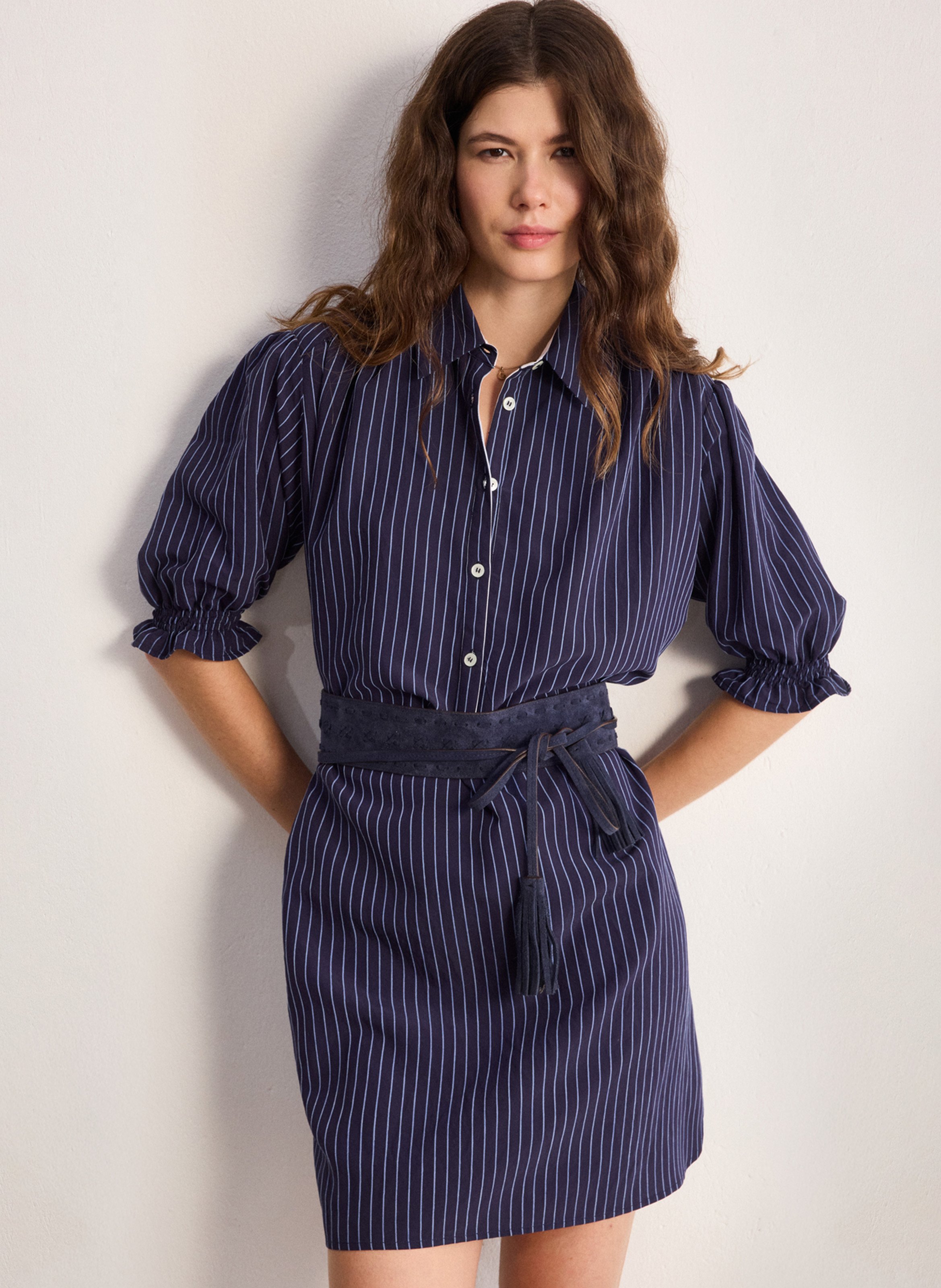 Short striped dress with classic collar PABLO Blue