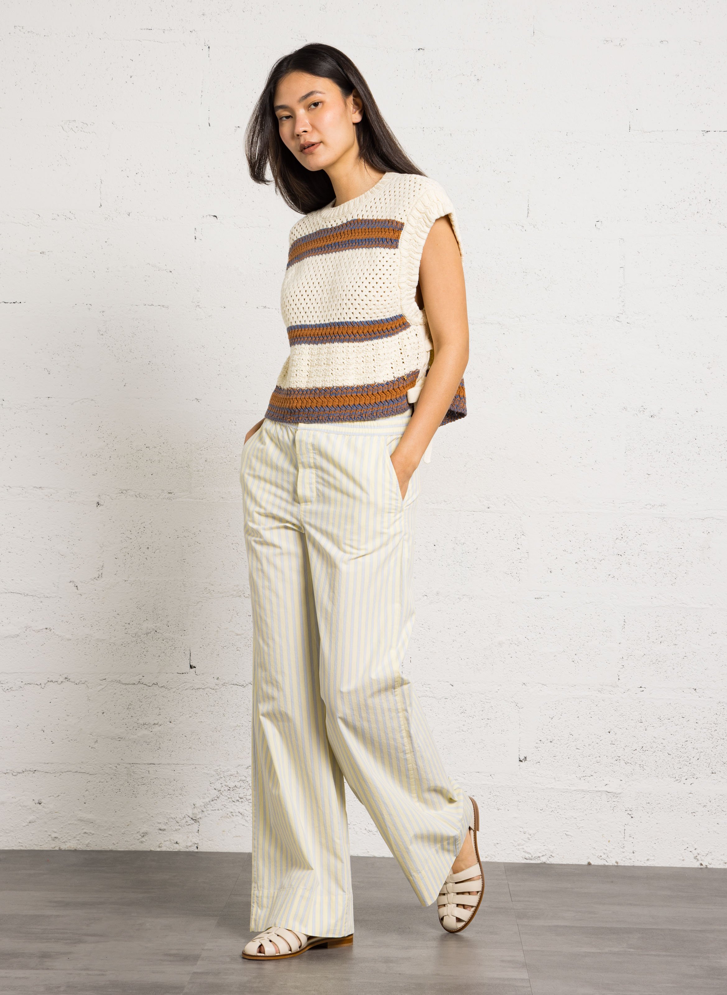 Rechte broek van gestreept katoen DES PETITS HAUTS Geel