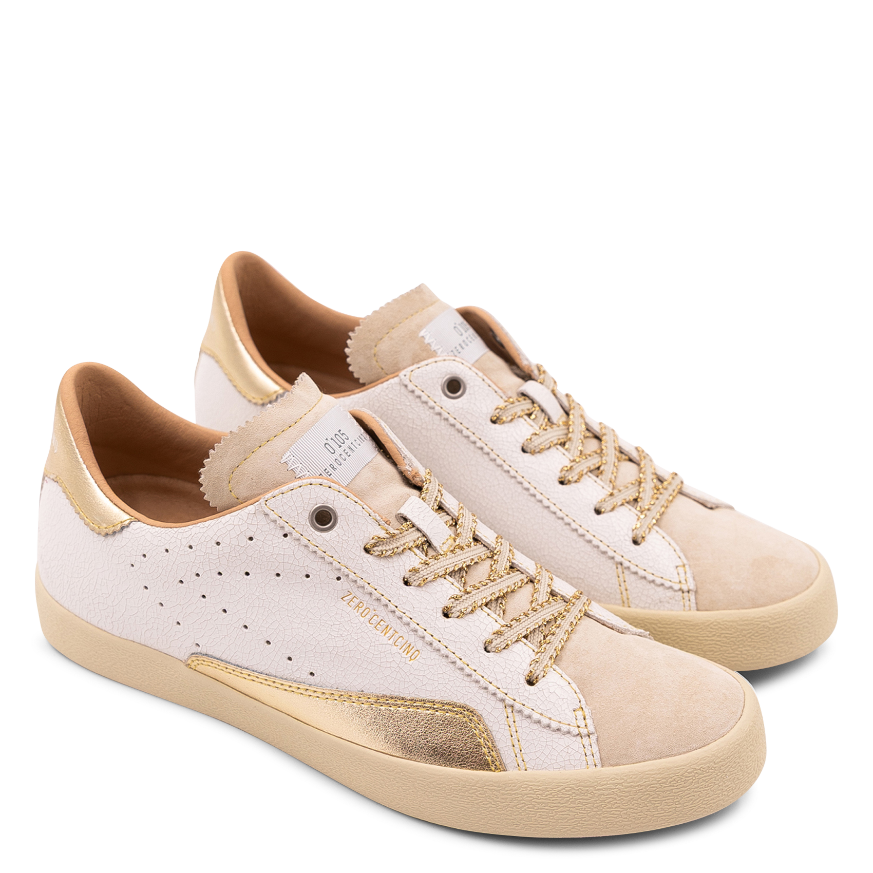 Baskets basses en cuir craquelé 0'105 Blanc