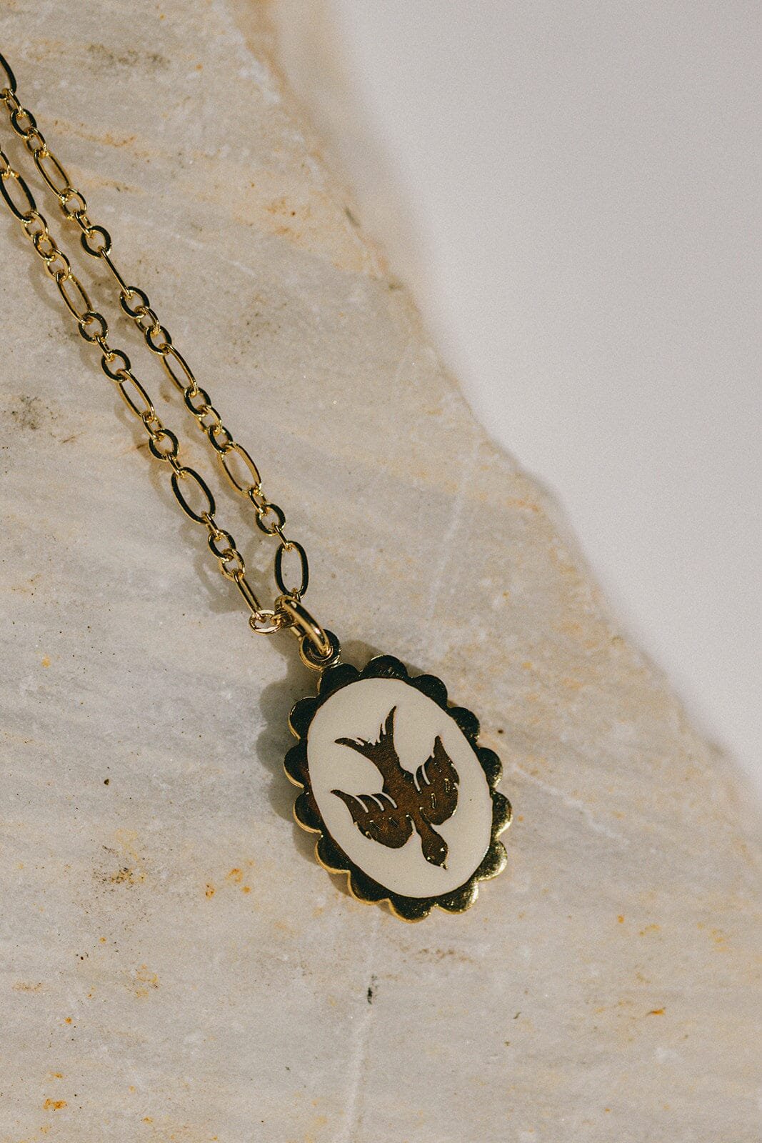 Gold-plated enamel dove necklace MONSIEUR SIMONE White