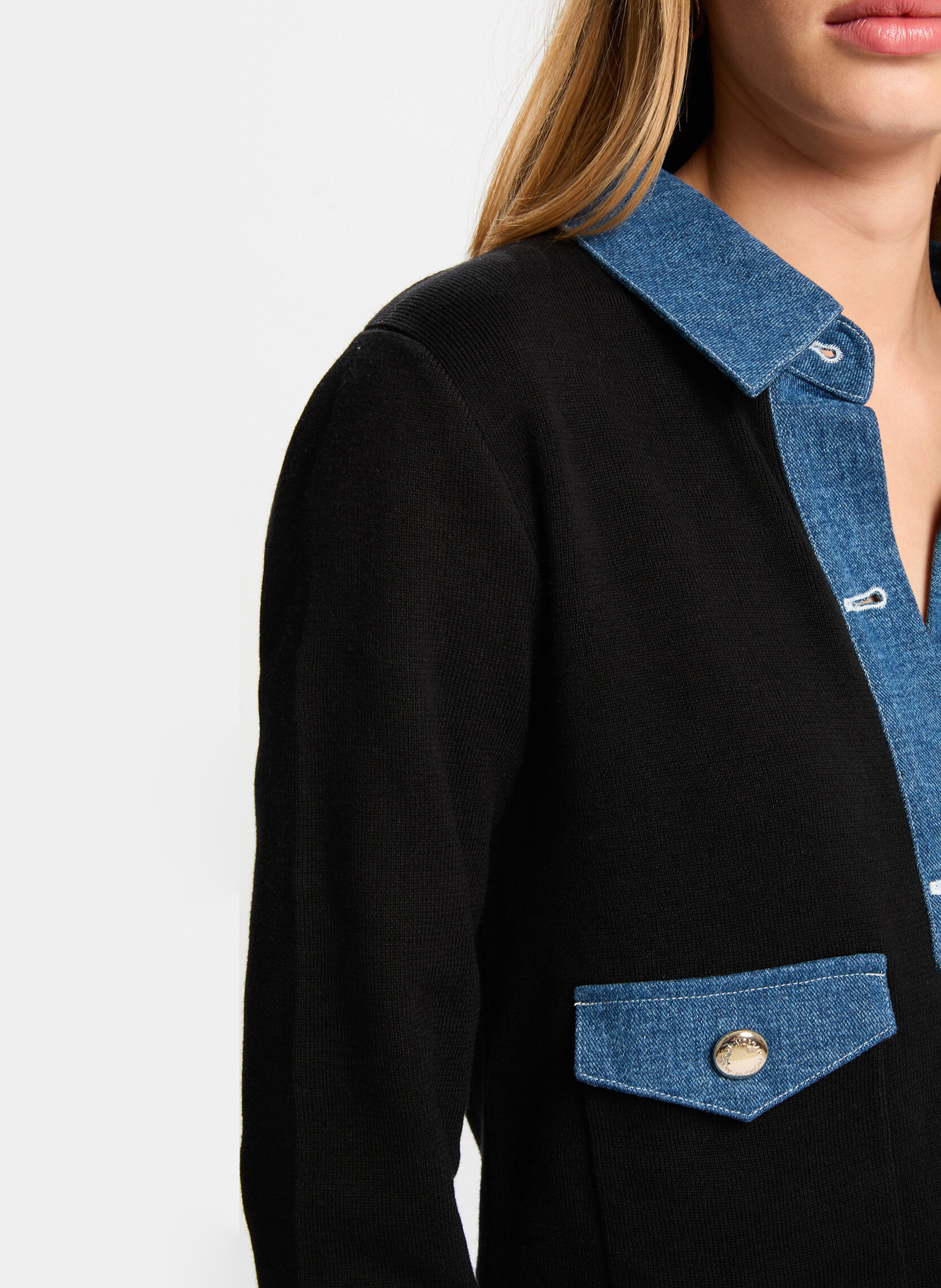 Striped fine knit cardigan MORGAN Black