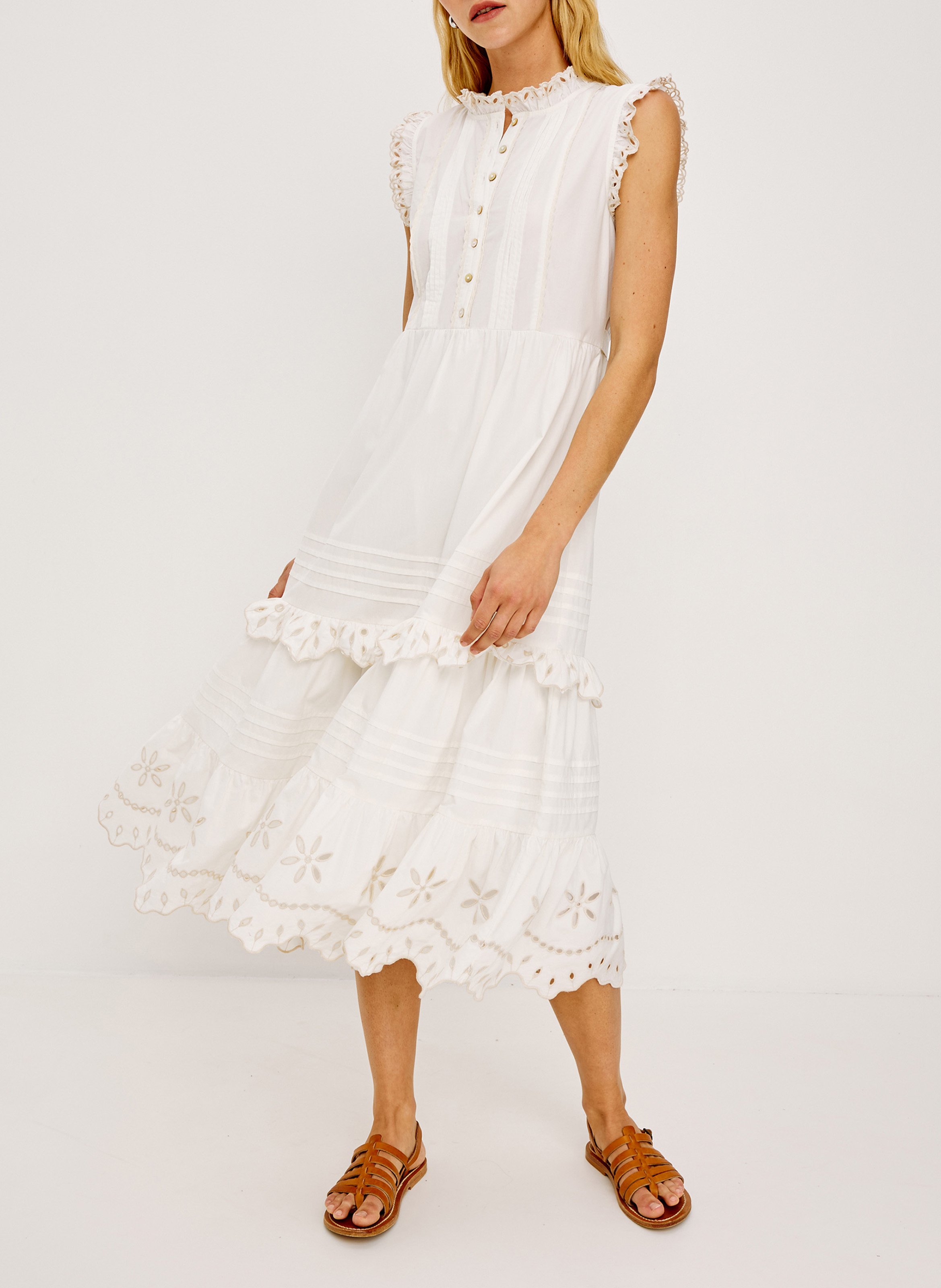 Halflange jurk met ronde hals van katoen RAILS Wit