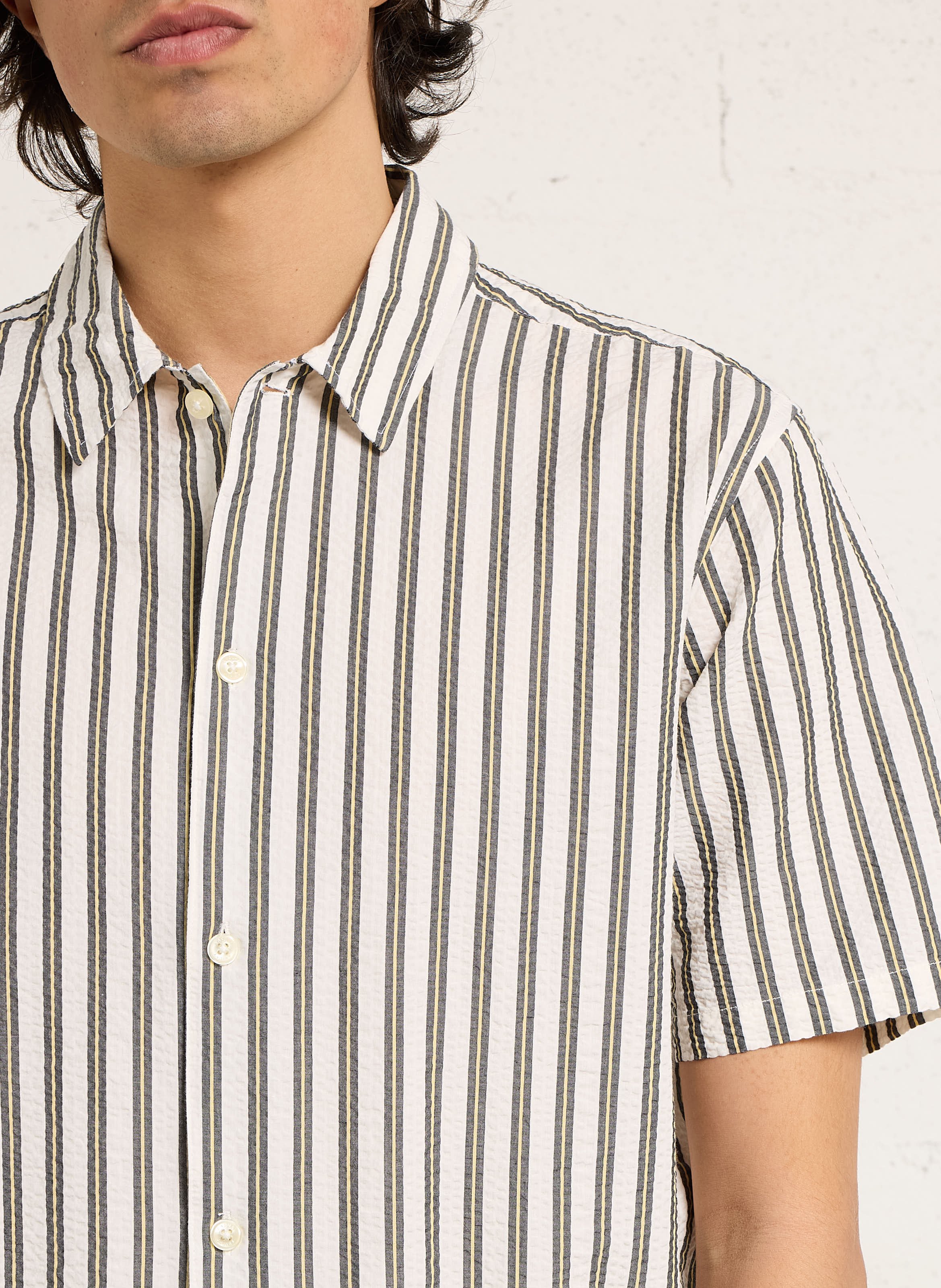 Camisa recta a rayas de algodón mezclado Blanco