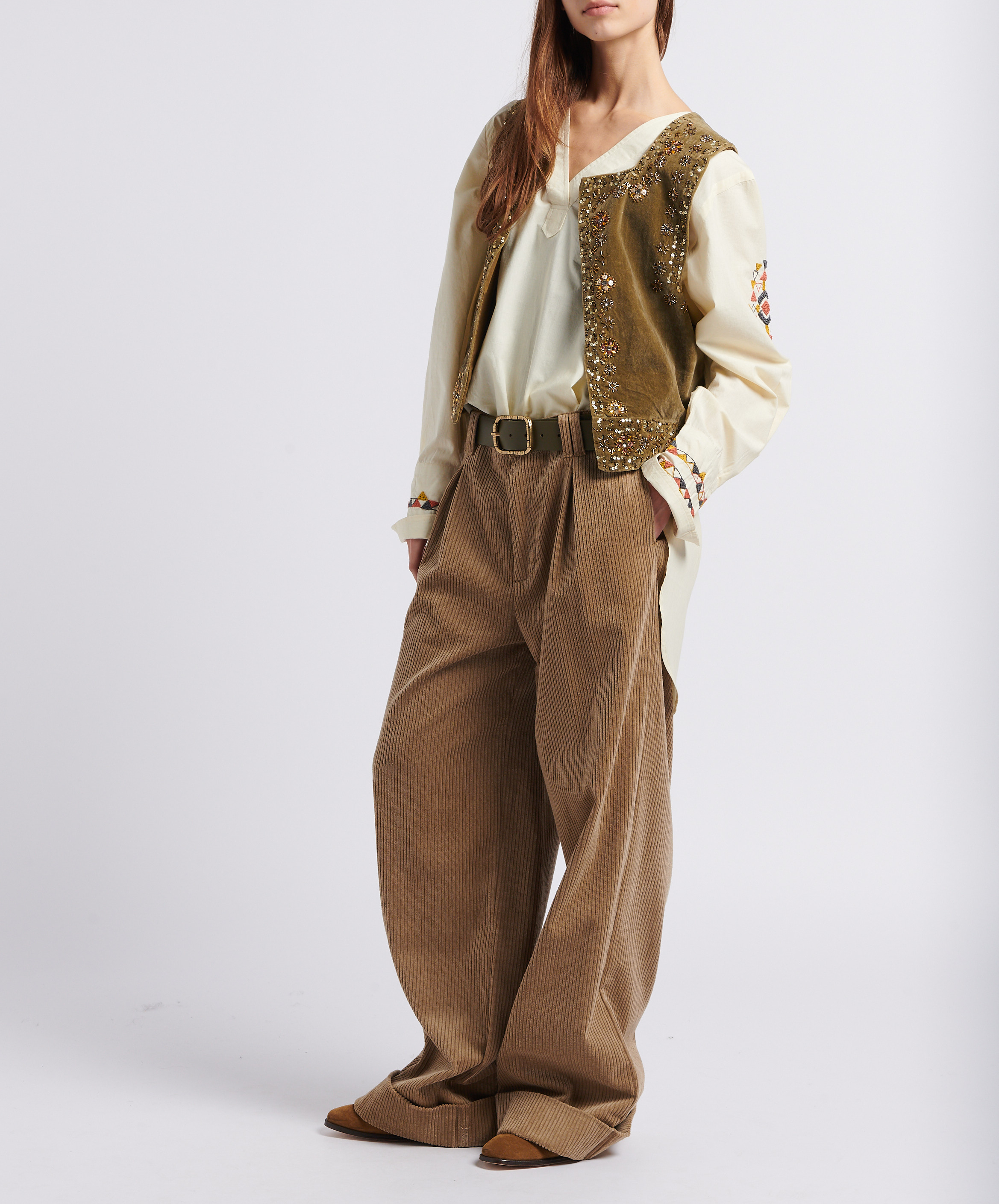 Embroidered cotton V-neck blouse V DE VINSTER White