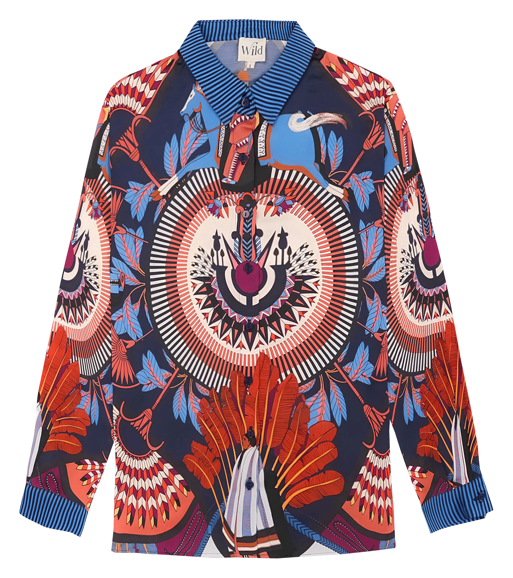 Straight-cut printed shirt with classic collar WILD Blue