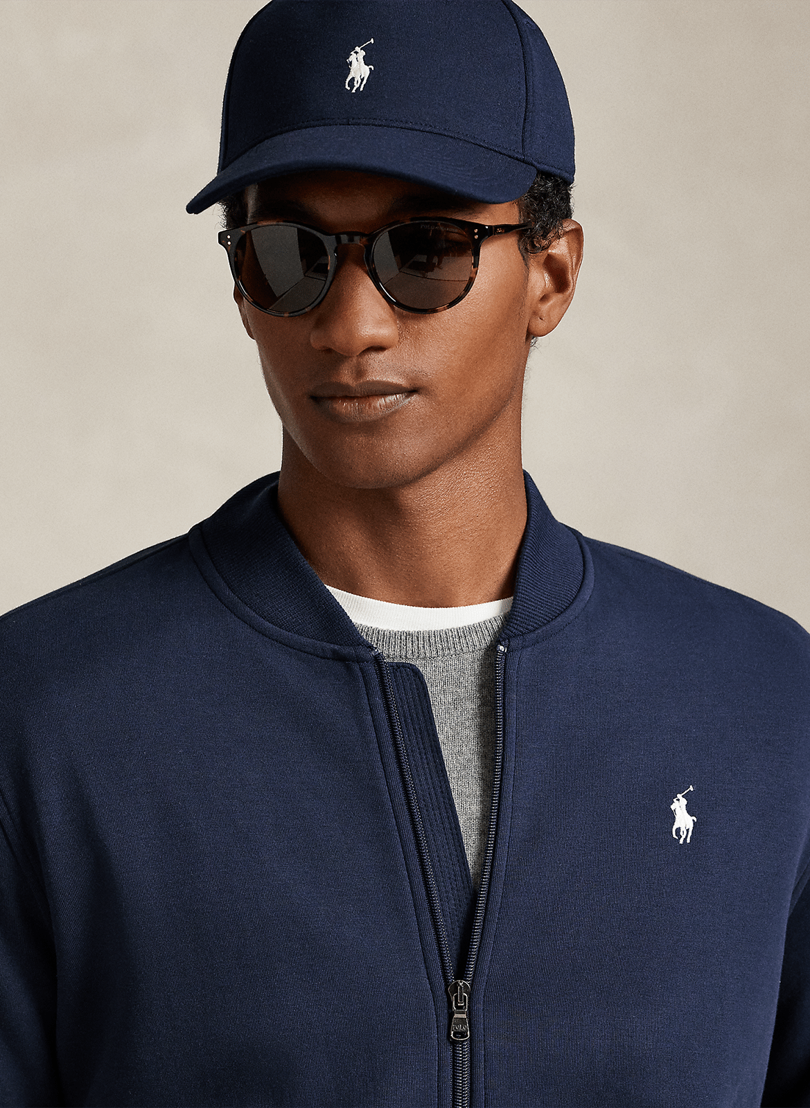 Round-neck cotton-blend jacket POLO RALPH LAUREN Blue