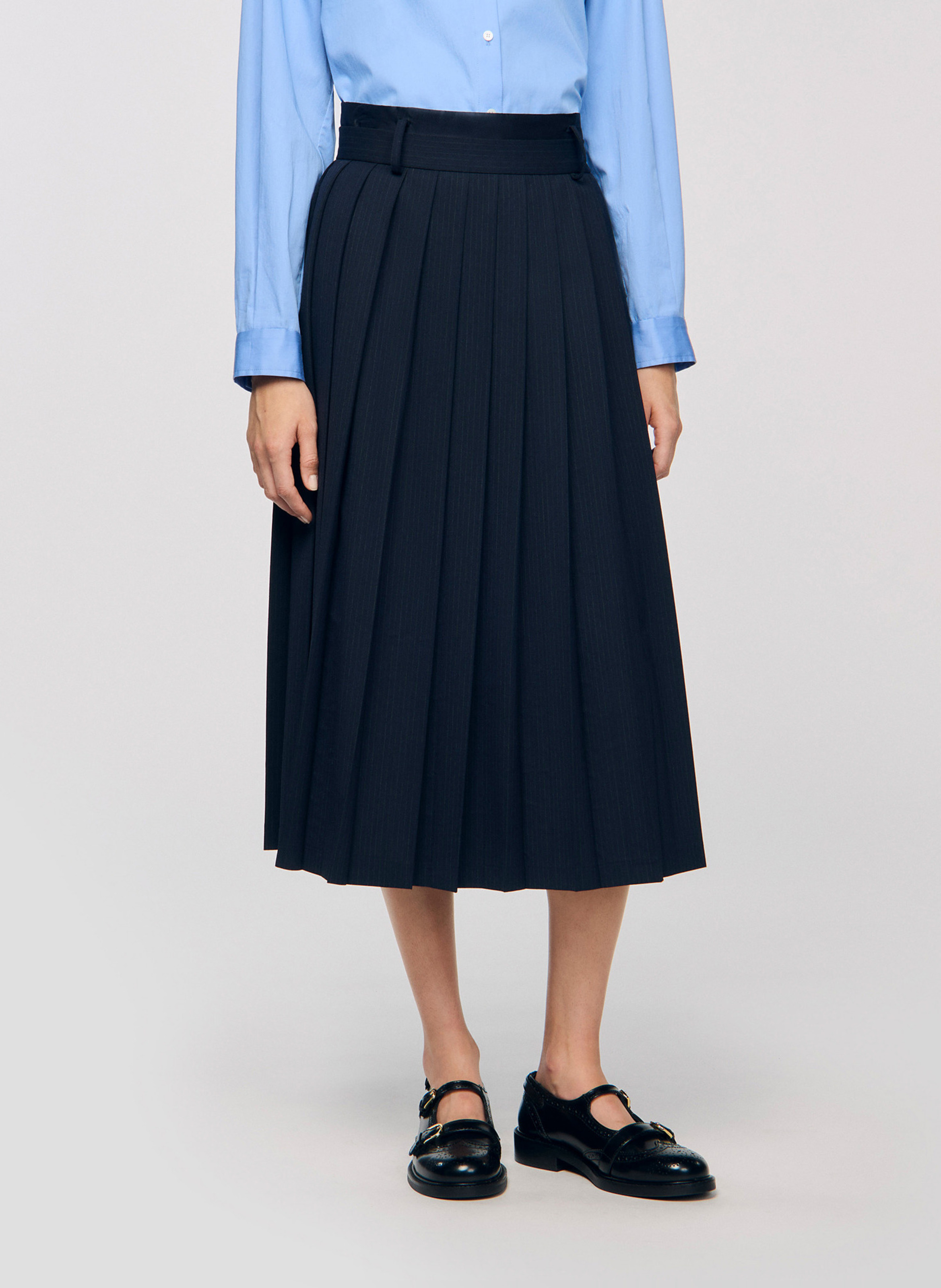Flared Pleated Solid Color Skirt SANDRO Blue