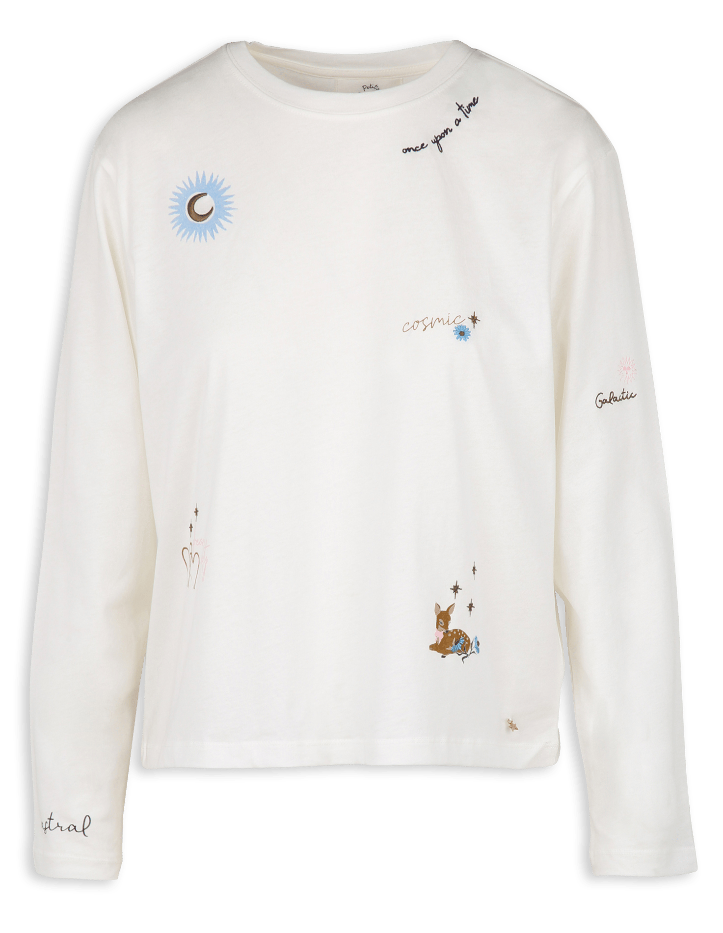 Straight-cut printed cotton T-shirt with round neck DES PETITS HAUTS Beige