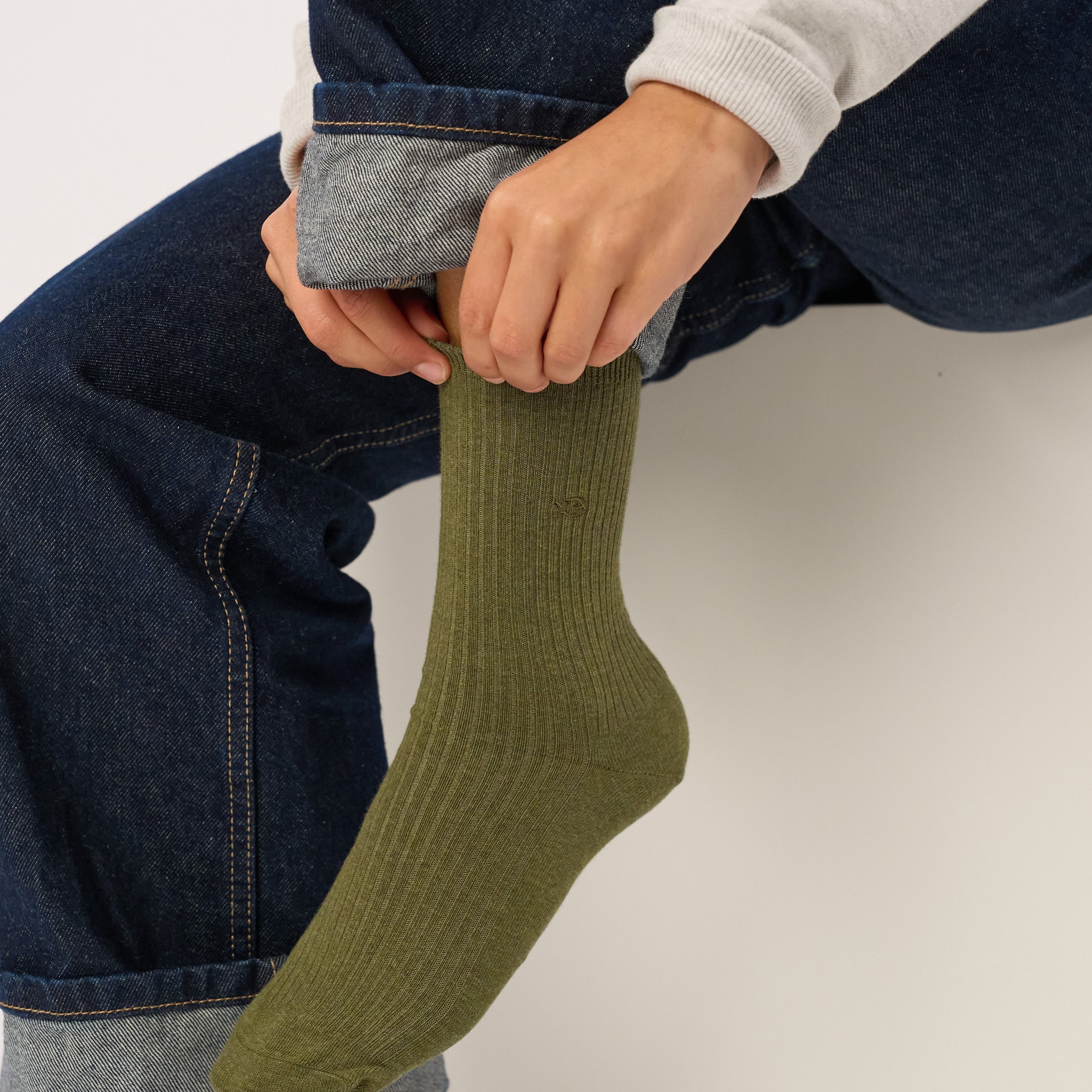 Ribbed Solid Combed Cotton Socks BILLYBELT Khaki