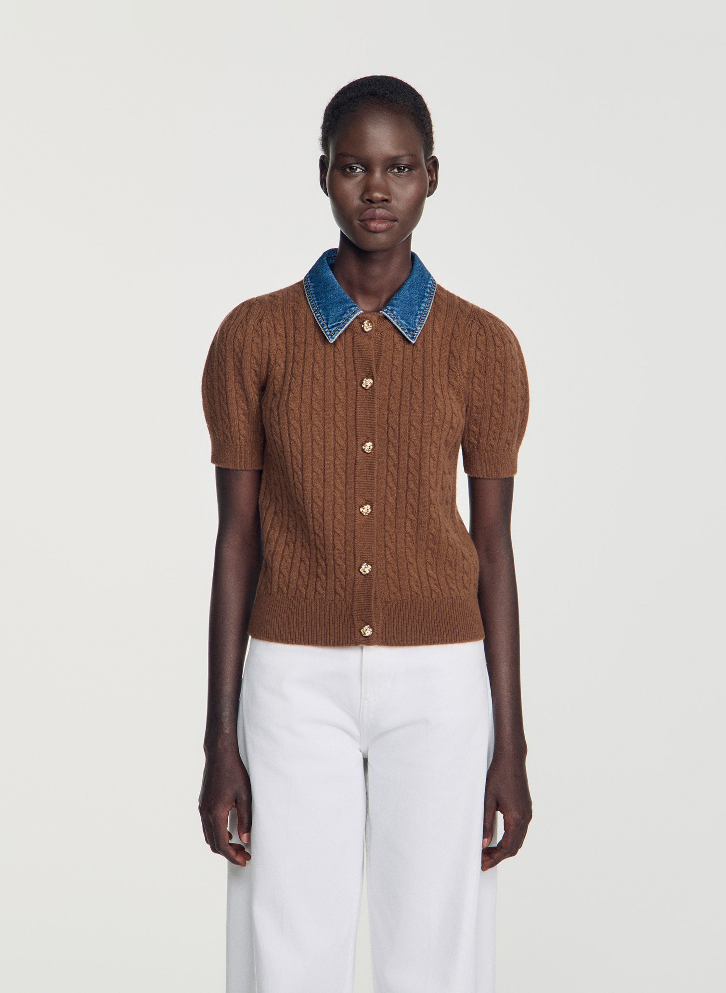 Cardigan droit en laine mélangée SANDRO Marron