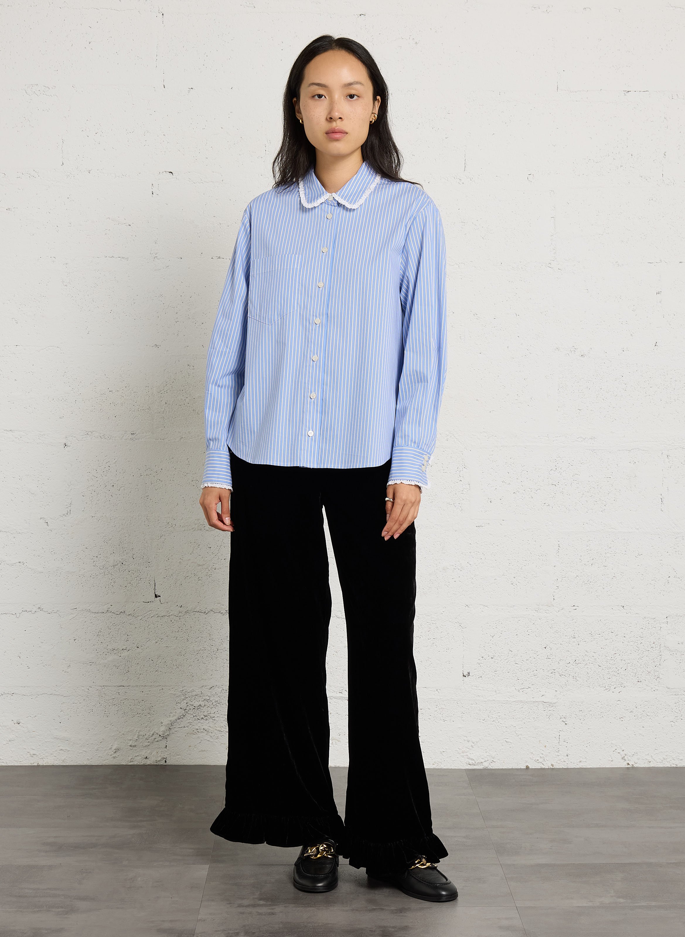 Chemise rayée en popeline de coton DES PETITS HAUTS Bleu