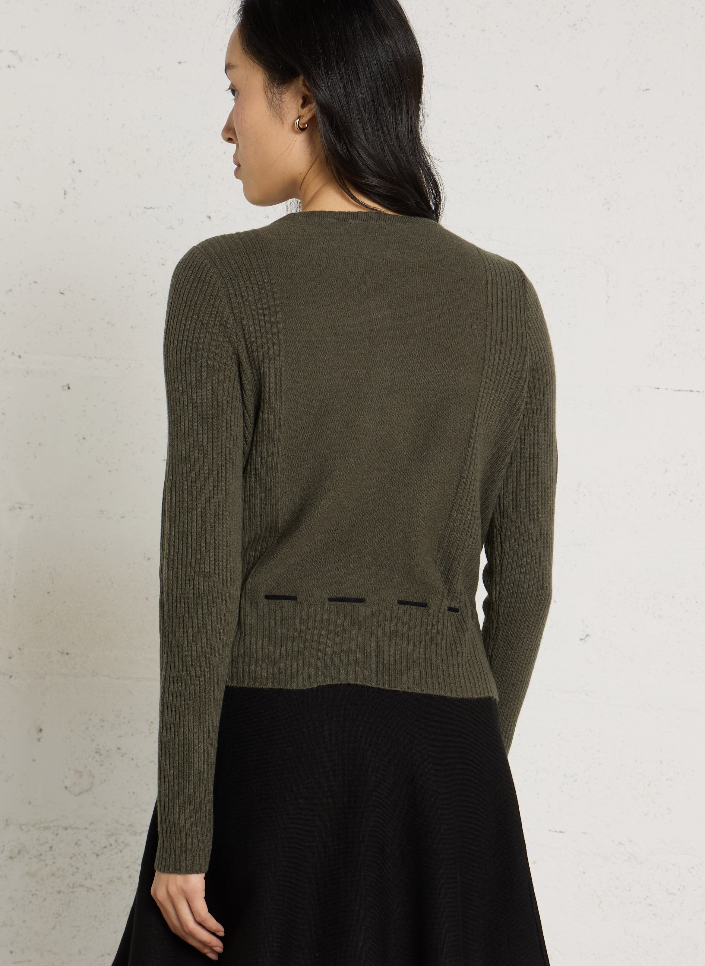 Merinowoll-Strickpullover mit Knopfleiste PETITE MENDIGOTE Khaki